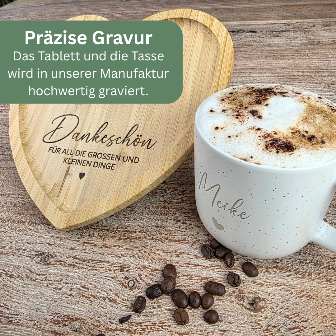 Dankeschön Geschenk mit Tasse & Herz-Tablett personalisiert