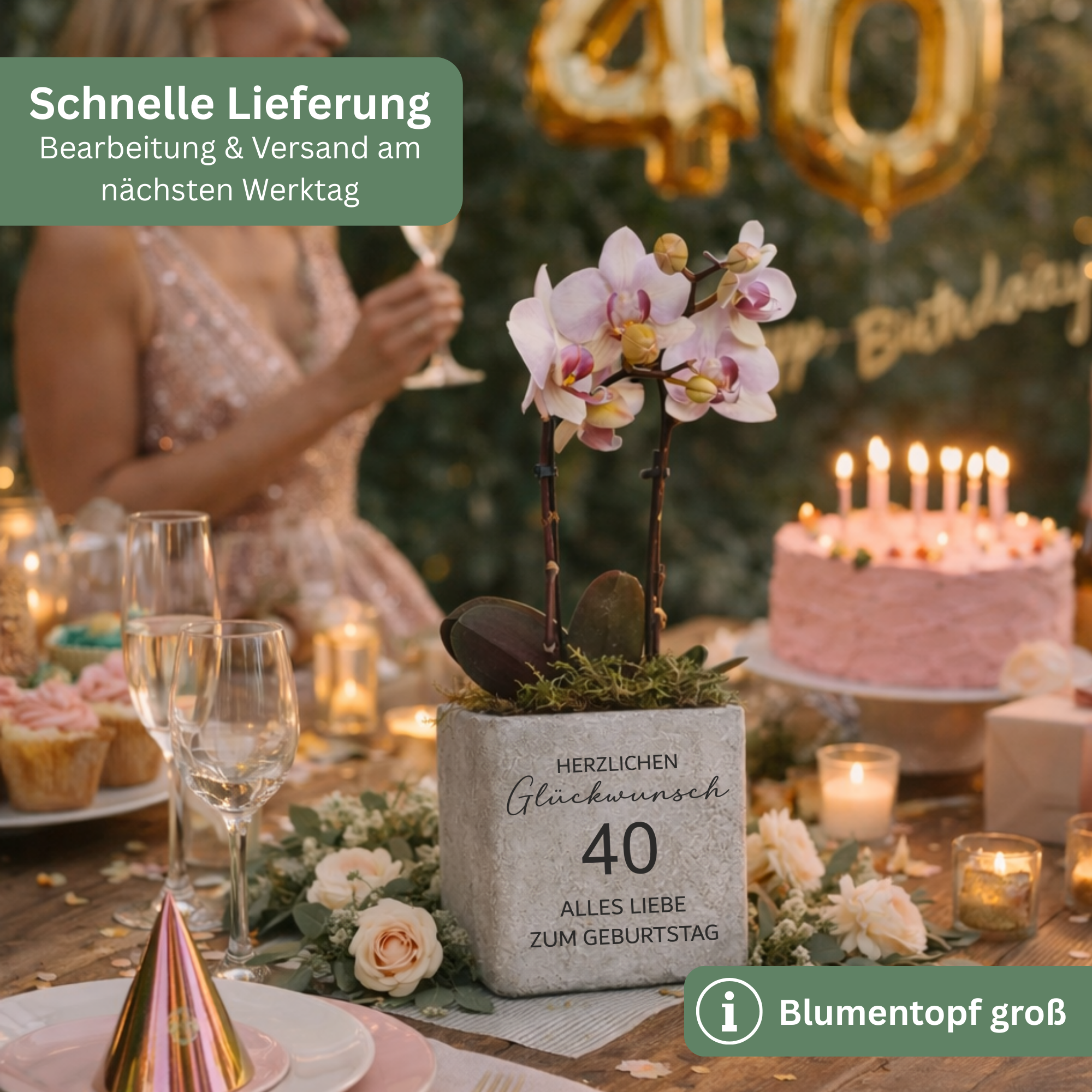 Geburtstagsgeschenk für Mama oder Oma – personalisierter Blumentopf mit Zahl im Wohnzimmer