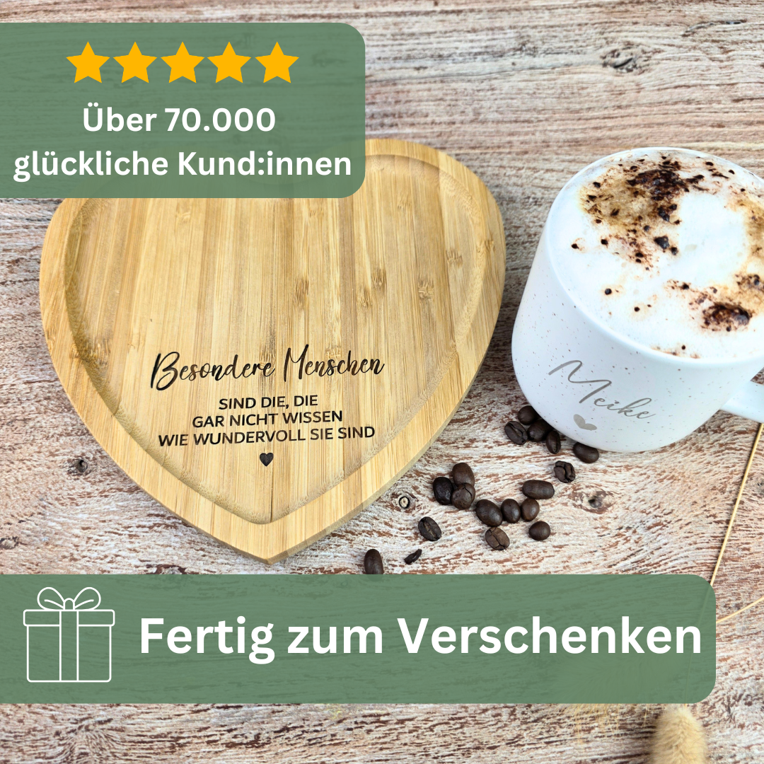 Geschenk für Freundin mit Namen – Personalisierte Tasse & Herztablett für besondere Menschen