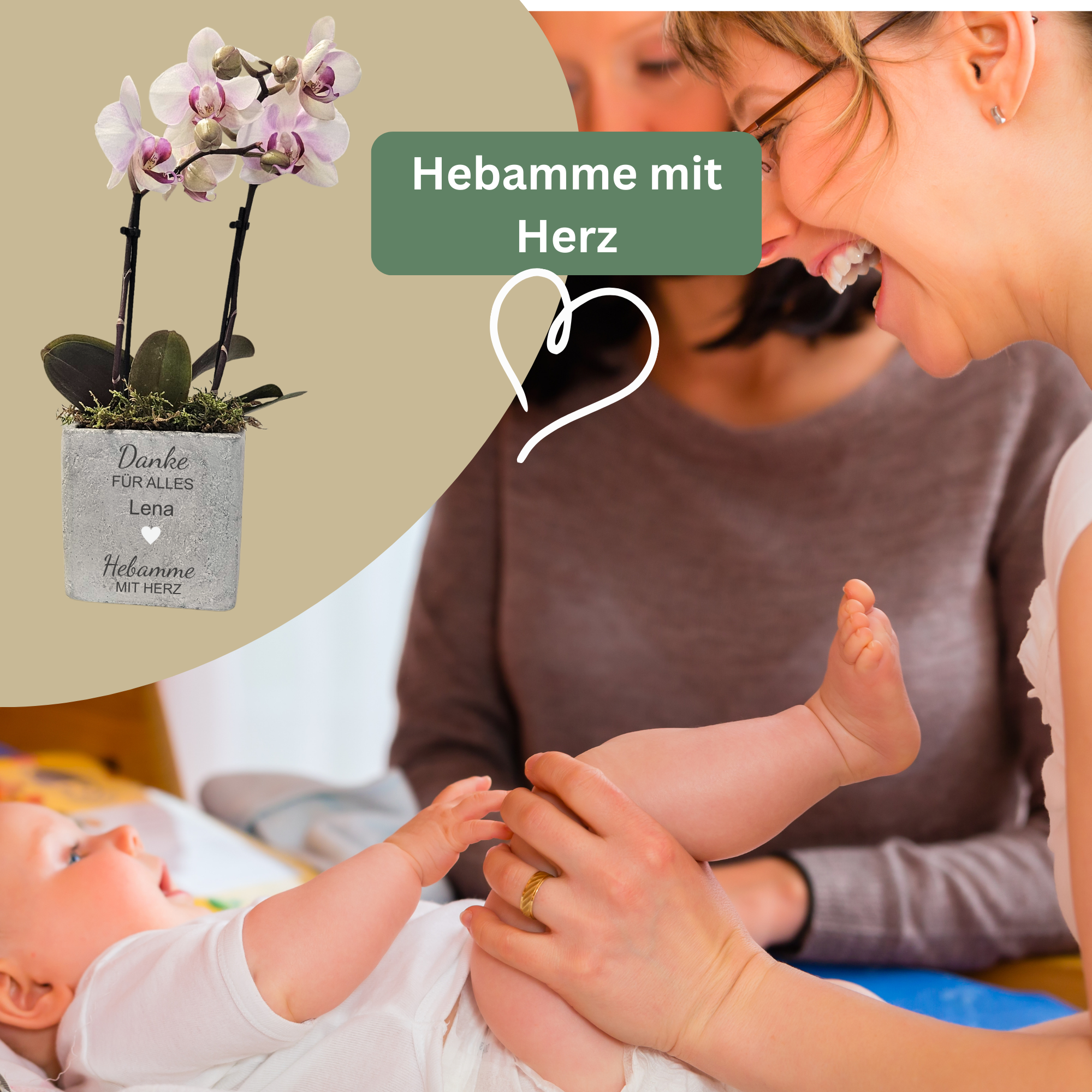 Geschenk für Hebamme – Personalisierter Blumentopf „Hebamme mit Herz“ aus Beton | Dankeschön & Abschiedsgeschenk