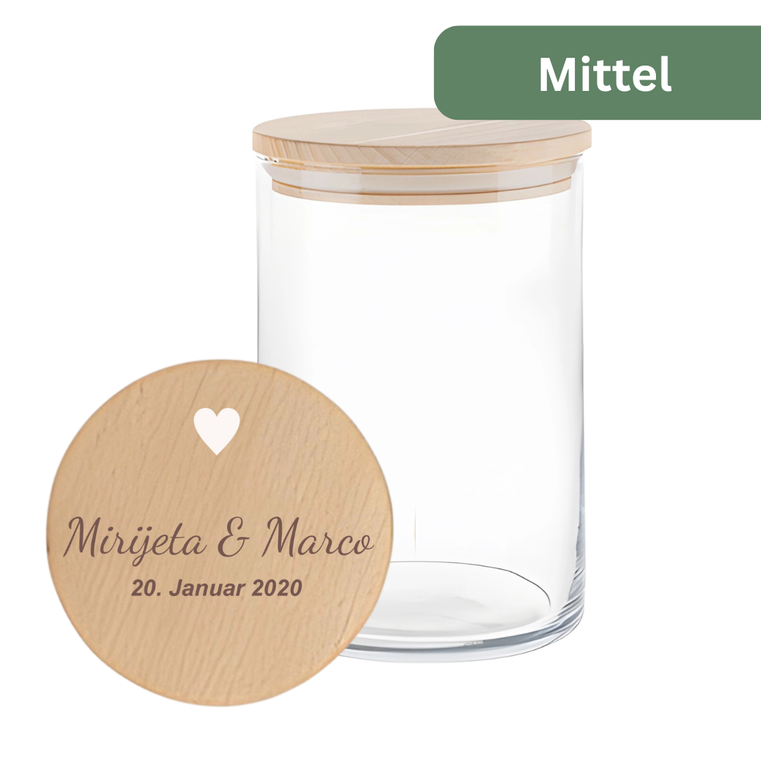 Personalisiertes Hochzeitsgeschenk – Geldgeschenk Hochzeit für das Brautpaar aus Glas mit Gravur | 3 Größen