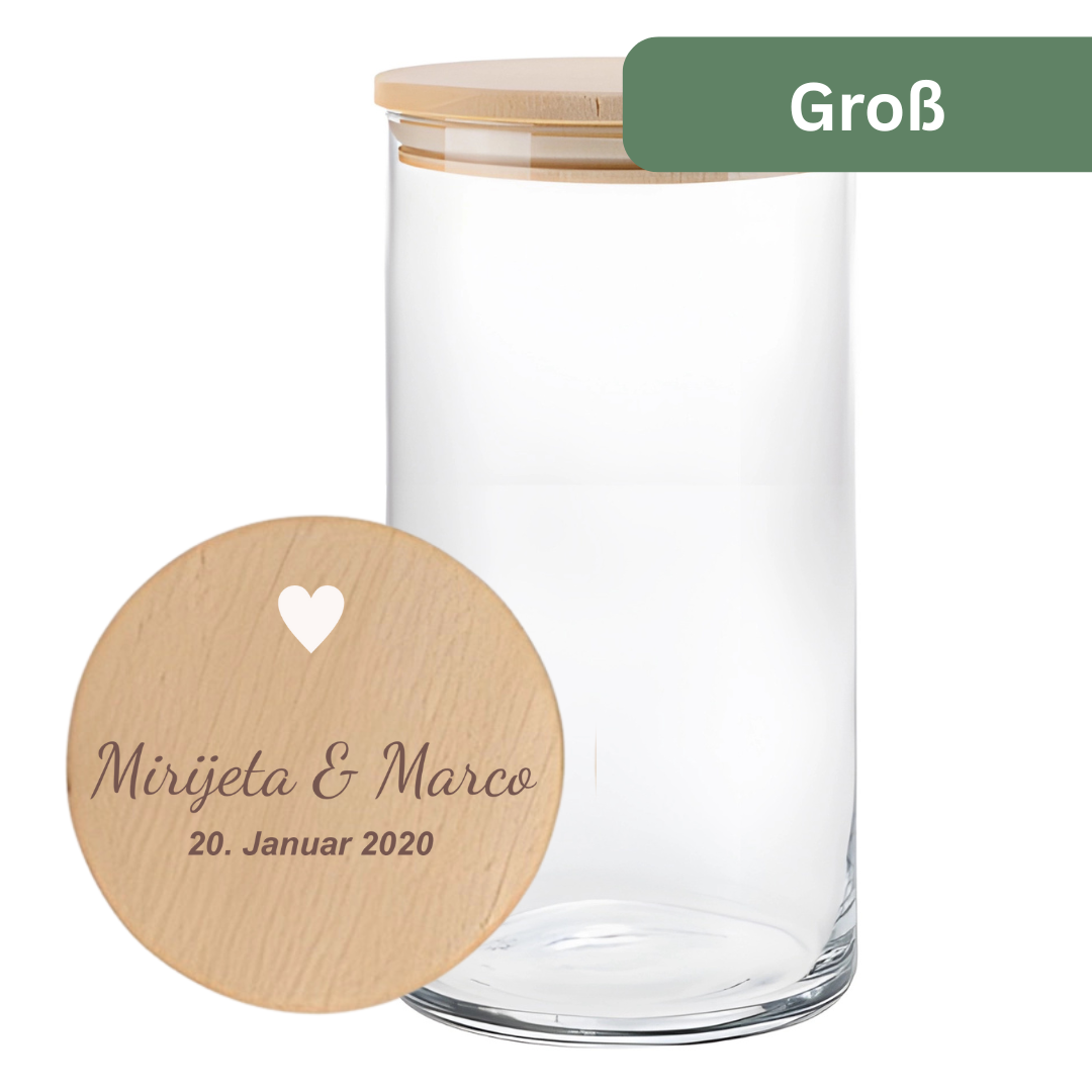 Personalisiertes Hochzeitsgeschenk – Geldgeschenk Hochzeit für das Brautpaar aus Glas mit Gravur | 3 Größen