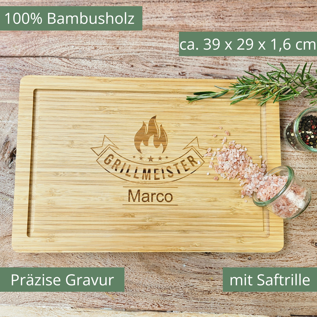 Grillmeister Schneidebrett personalisiert – Geschenk für Grillfans
