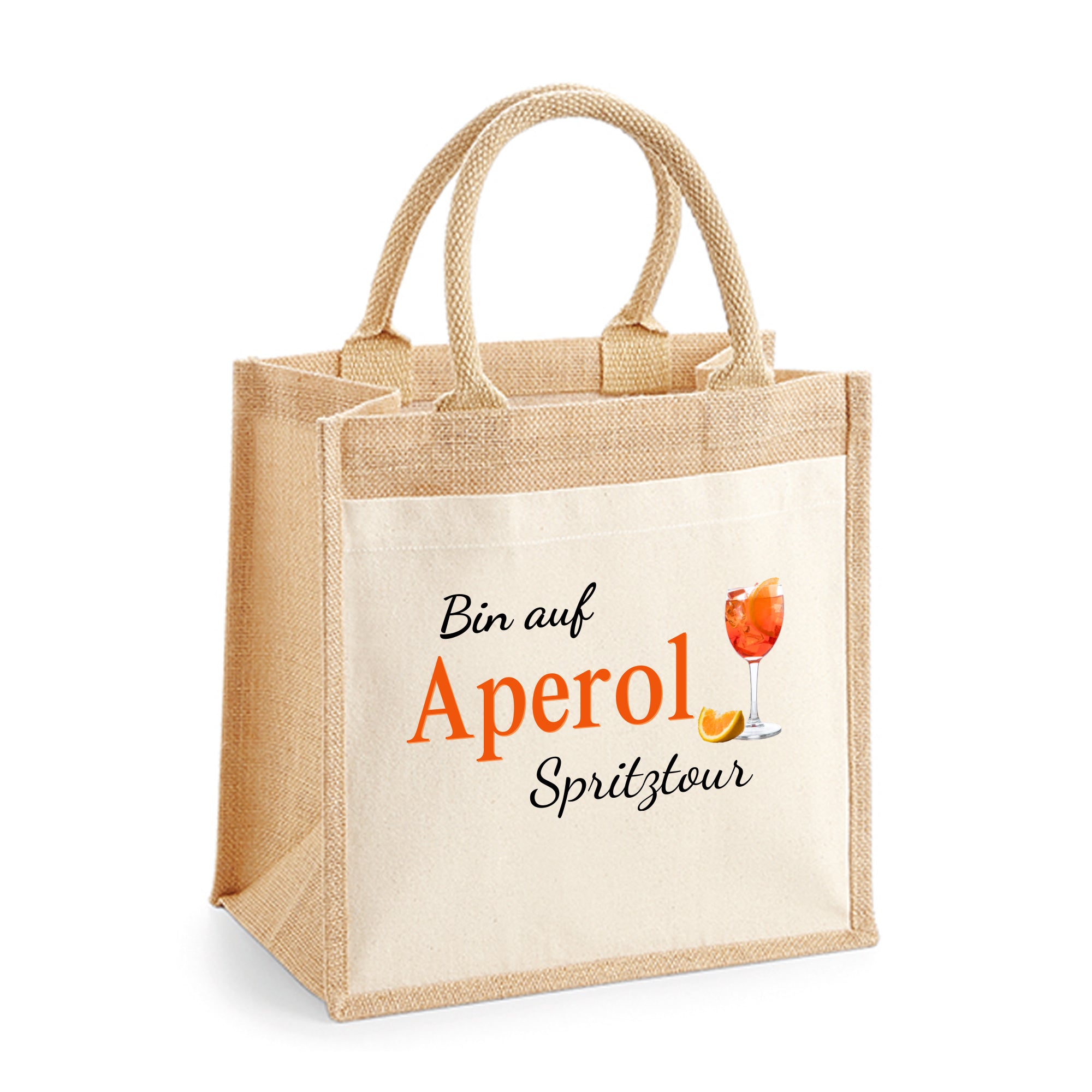 Aperol Geschenk Tasche „Bin auf Aperol Spritztour“ – Jutetasche in 3 Größen