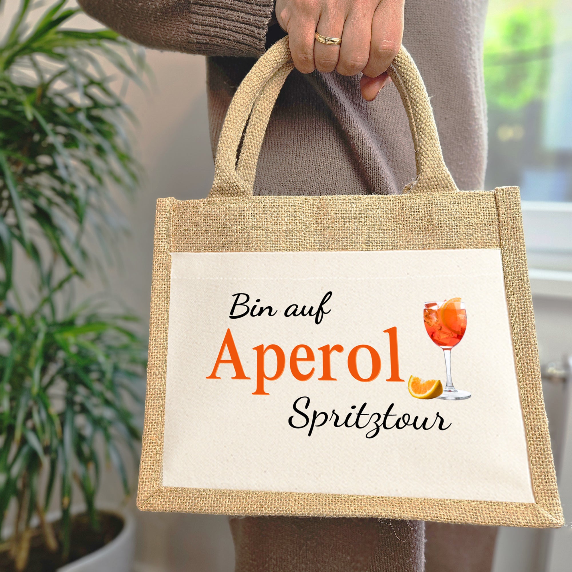Aperol Geschenk Tasche „Bin auf Aperol Spritztour“ – Jutetasche in 3 Größen
