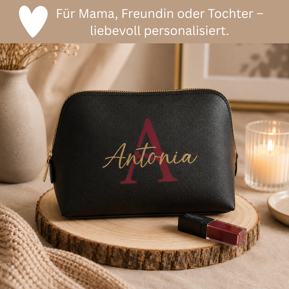 Kosmetiktasche personalisiert mit Initial & Name – Schminktasche & Kulturtasche Damen | Geschenk für Frauen mit Namen