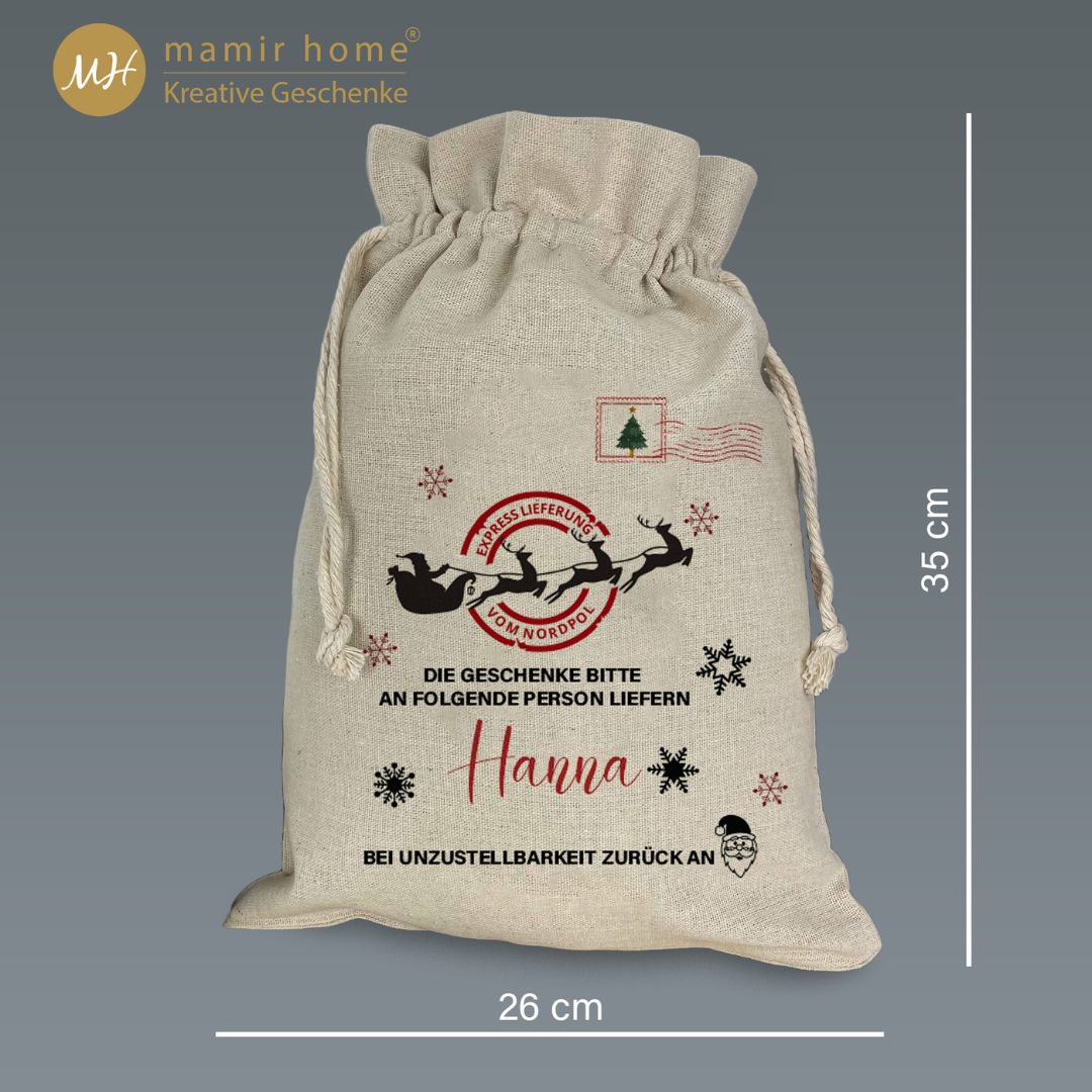 Nikolaussack mit Namen personalisiert | Weihnachtssack im Postsack-Design | Nikolausgeschenk Kinder | Geschenkbeutel Weihnachten