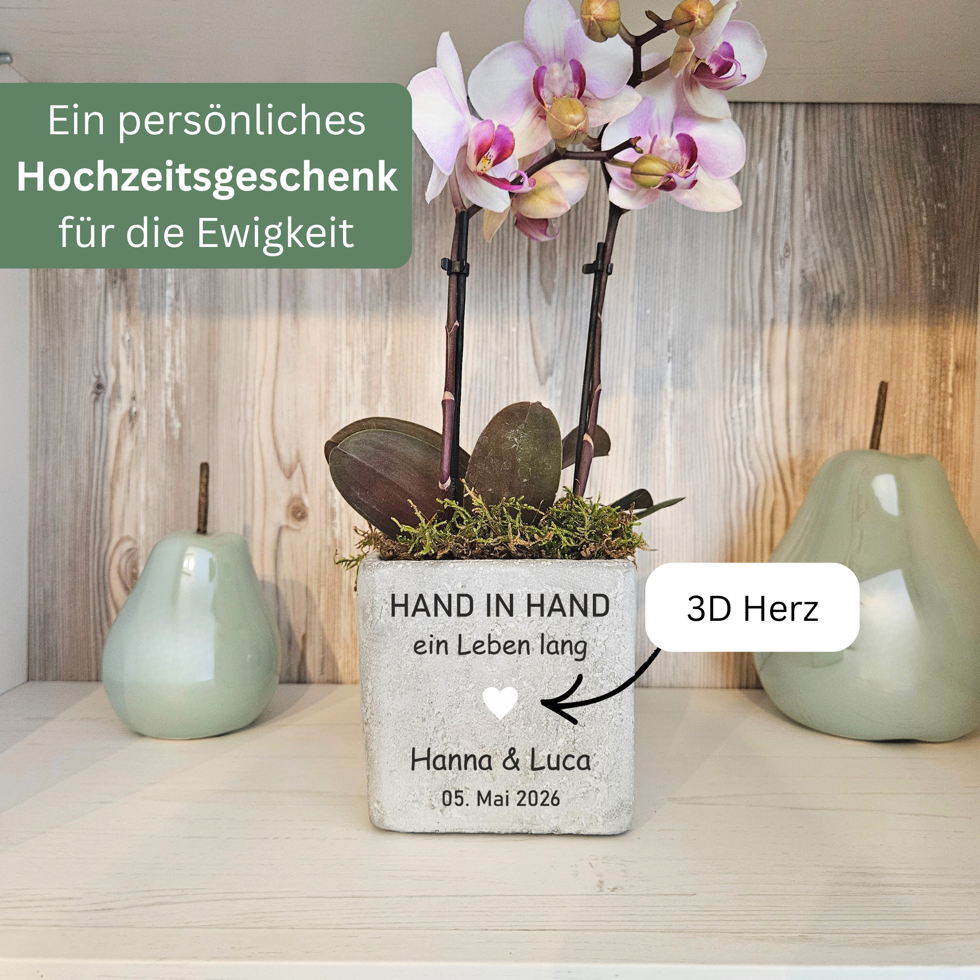 Hochzeit Geschenk für Brautpaar – Personalisiertes Hochzeitsgeschenk Blumentopf | HAND IN HAND ein Leben lang