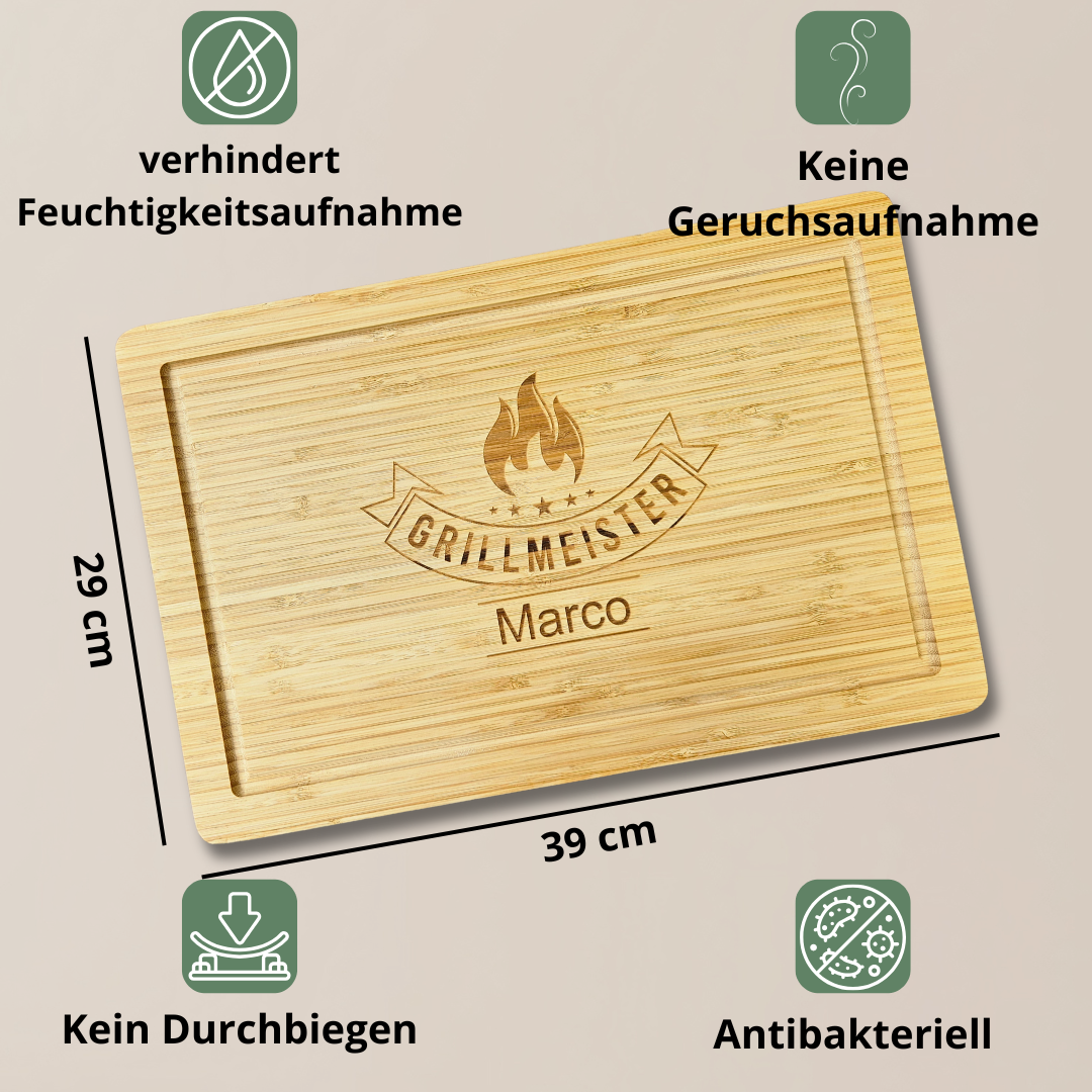 Grillmeister Schneidebrett personalisiert – Geschenk für Grillfans