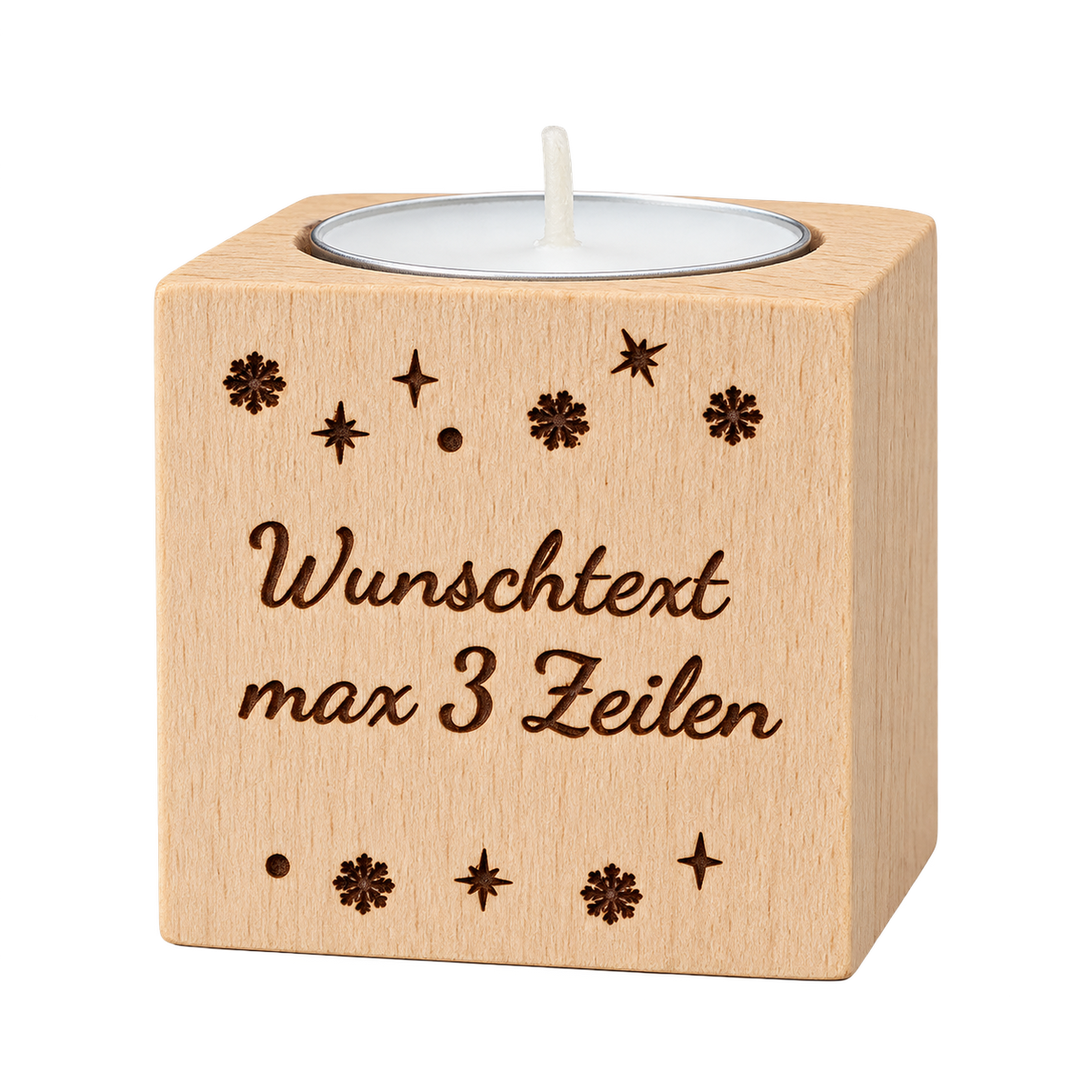 Teelichthalter mit Logo oder Wunschtext – Mitarbeitergeschenk aus Holz