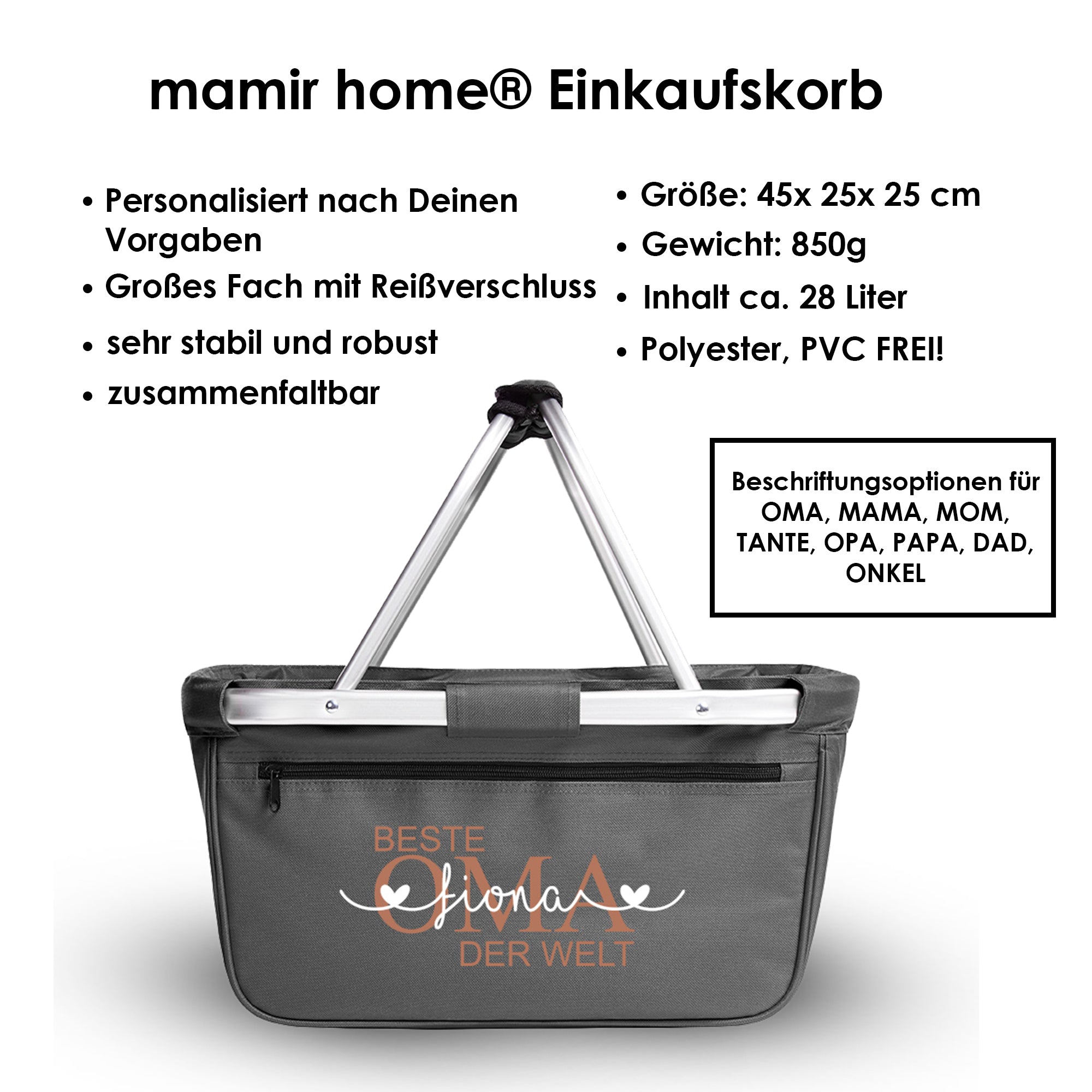 Einkaufskorb personalisiert „Beste Oma der Welt“ – Geschenk Beste Oma mit Kindernamen