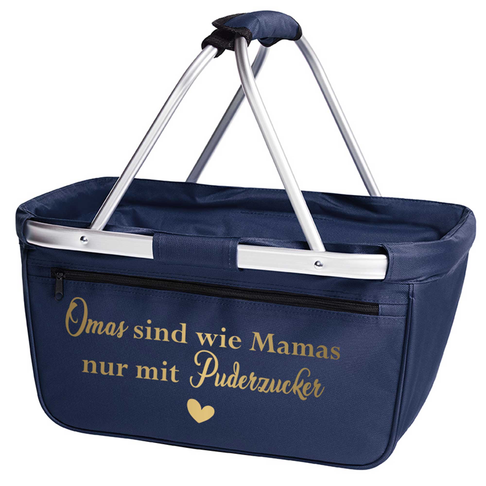 Einkaufskorb „Omas sind wie Mamas nur mit Puderzucker“ – Geschenk für Oma mit Herz
