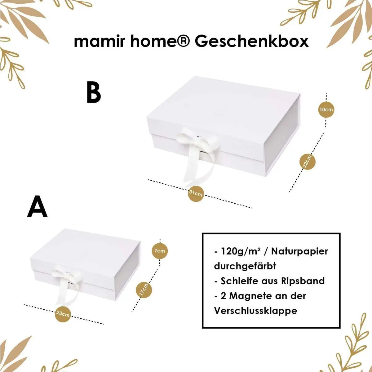 Personalisierte Geschenkbox mit Name – Magnetverschluss & Schleifenband – 2 Größen & 3 Farben