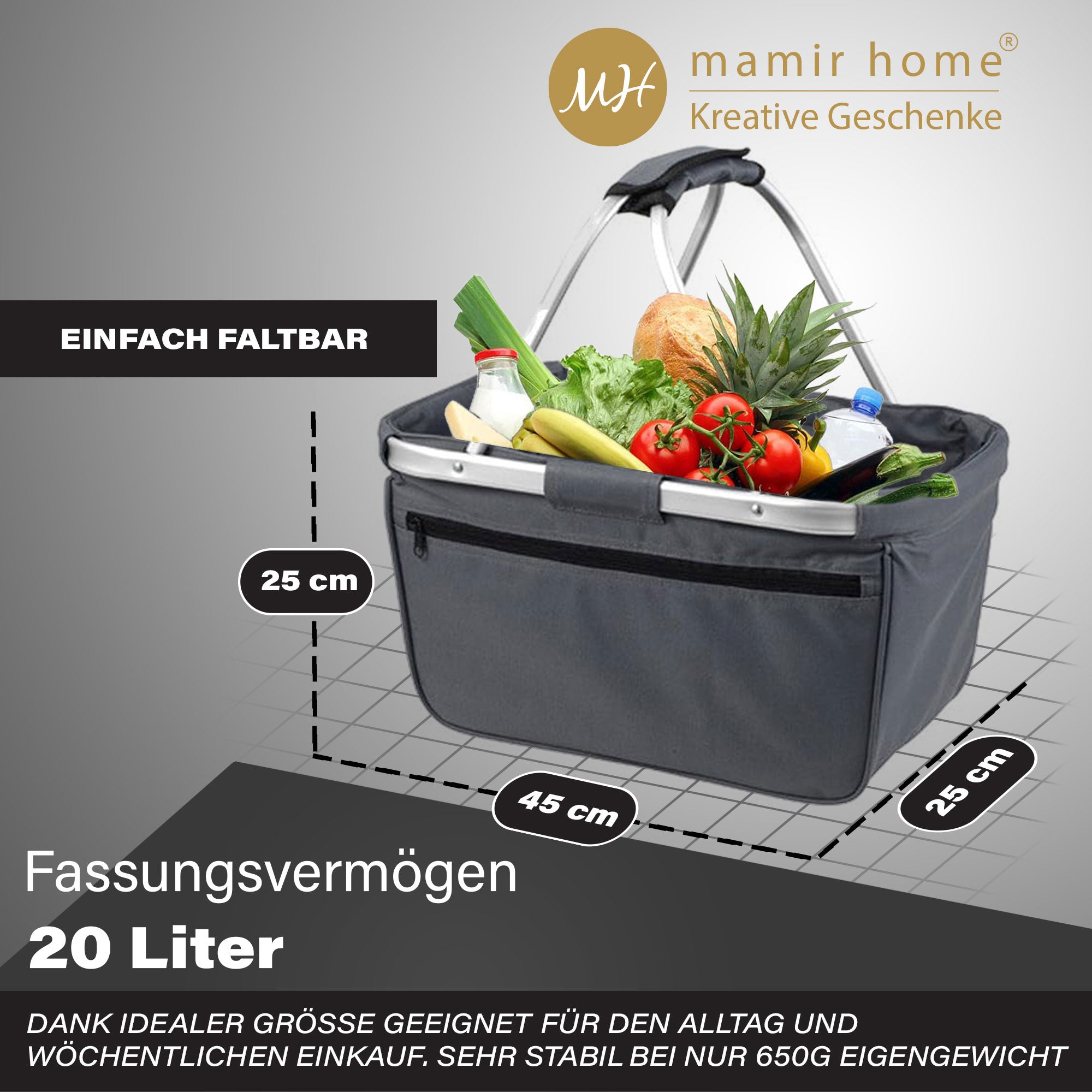 Einkaufskorb „Omas sind wie Mamas nur mit Puderzucker“ – Geschenk für Oma mit Herz