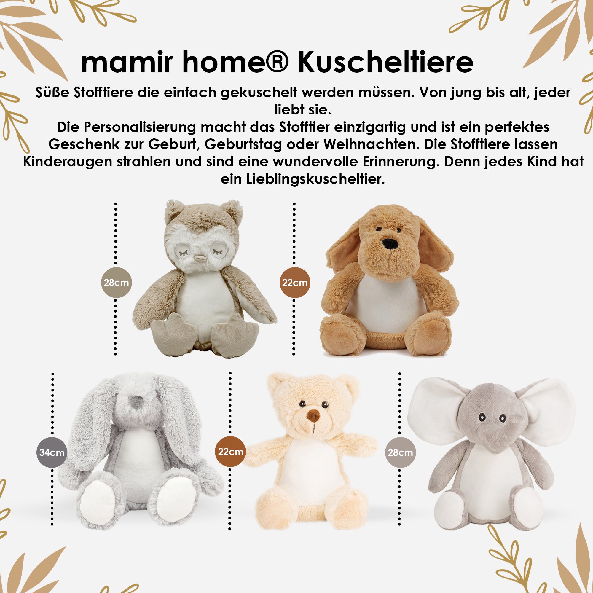 Kuscheltier personalisiert Baby – Elefant mit Name & Geburtsdaten