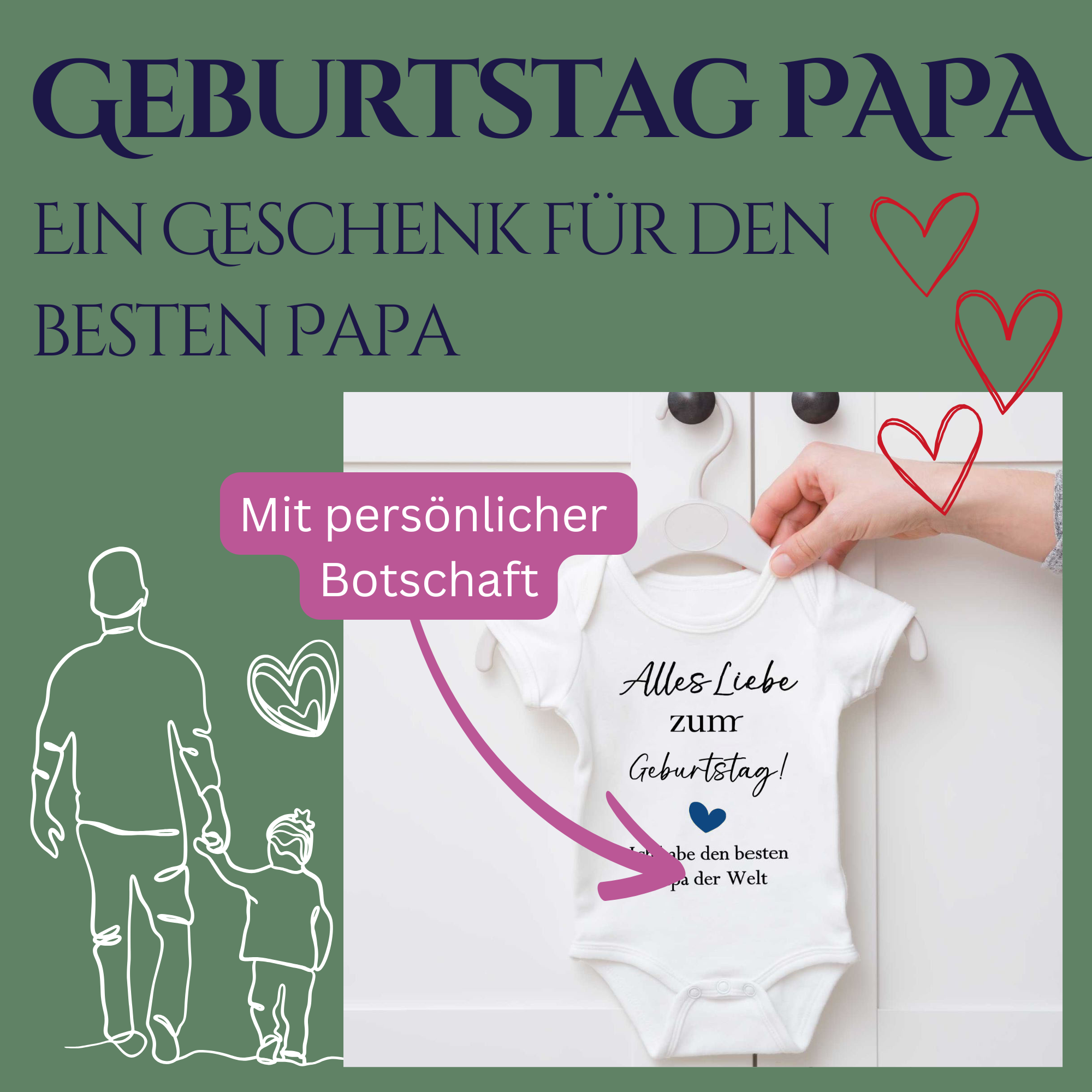 Geburtstag Papa Geschenk – Babybody mit Spruch und Herz