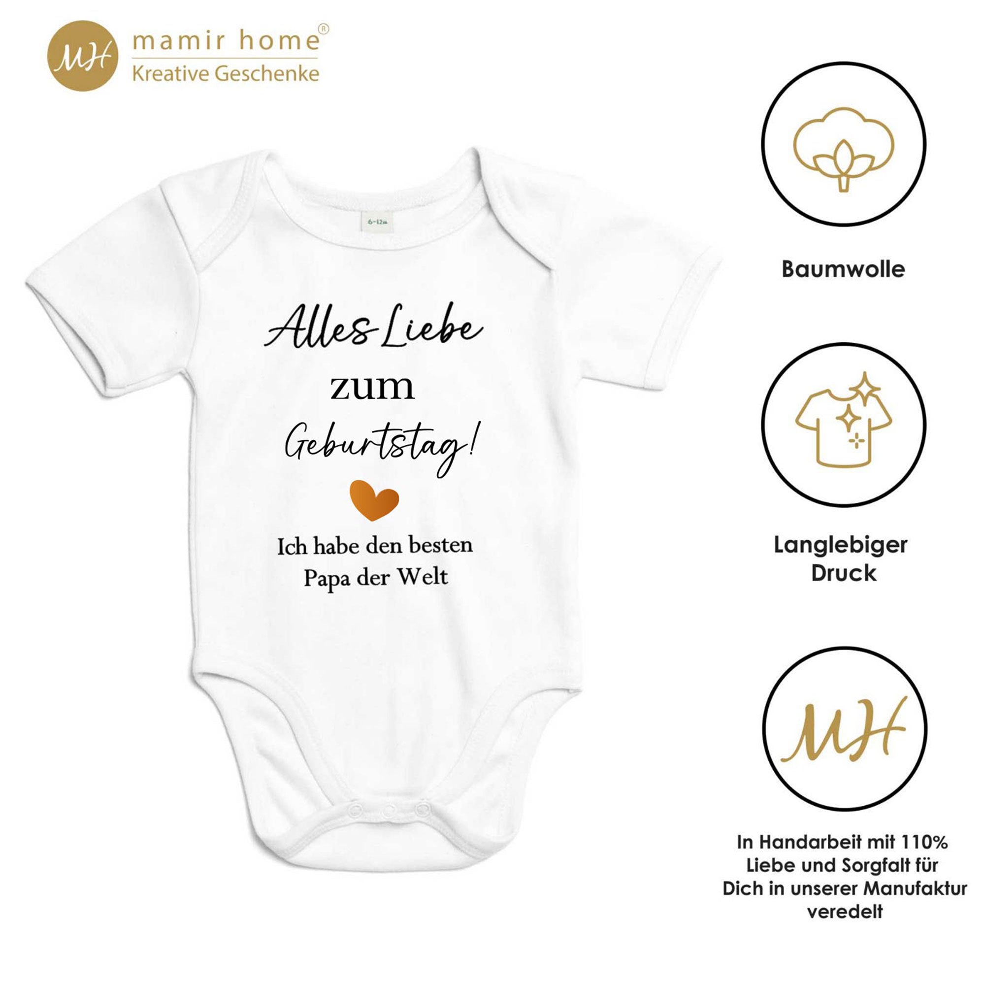 Babybody Geburtstag Papa aus Baumwolle – langlebiger Druck, in Handarbeit gefertigt