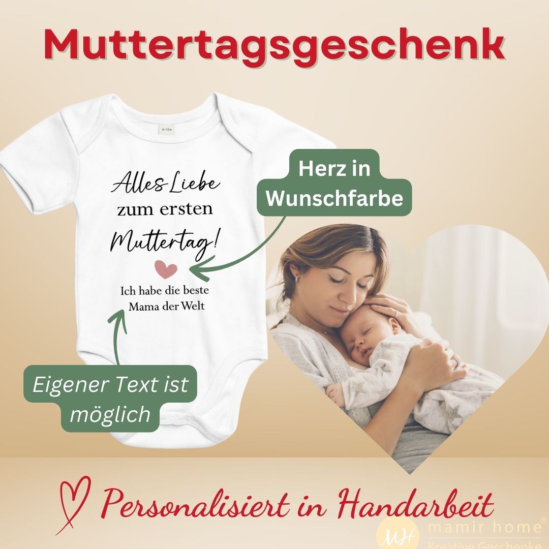 Babybody Muttertag personalisiert – Wunschtext & Wunschfarbe