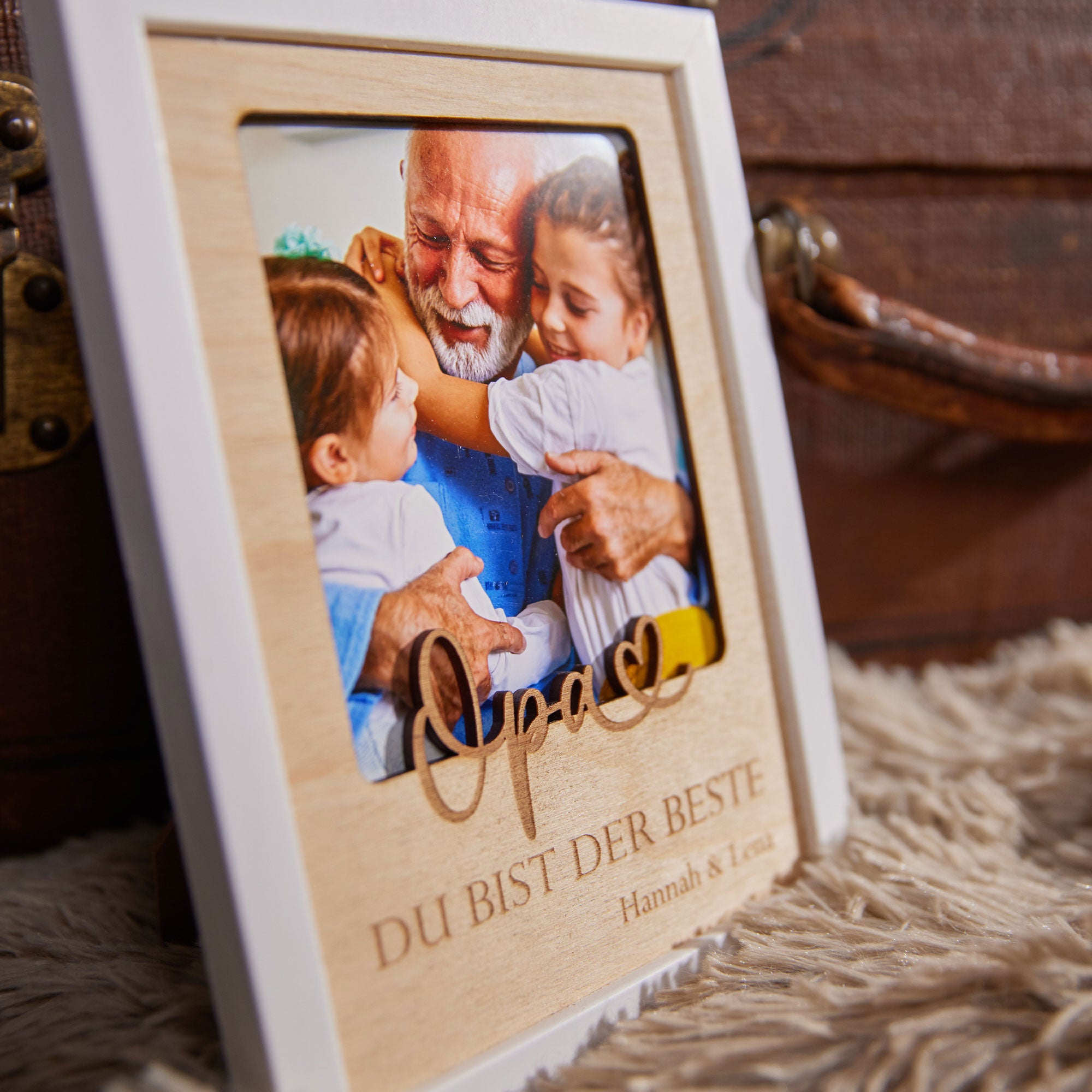 Personalisierter Bilderrahmen aus Holz als Geschenk für Opa mit Foto
