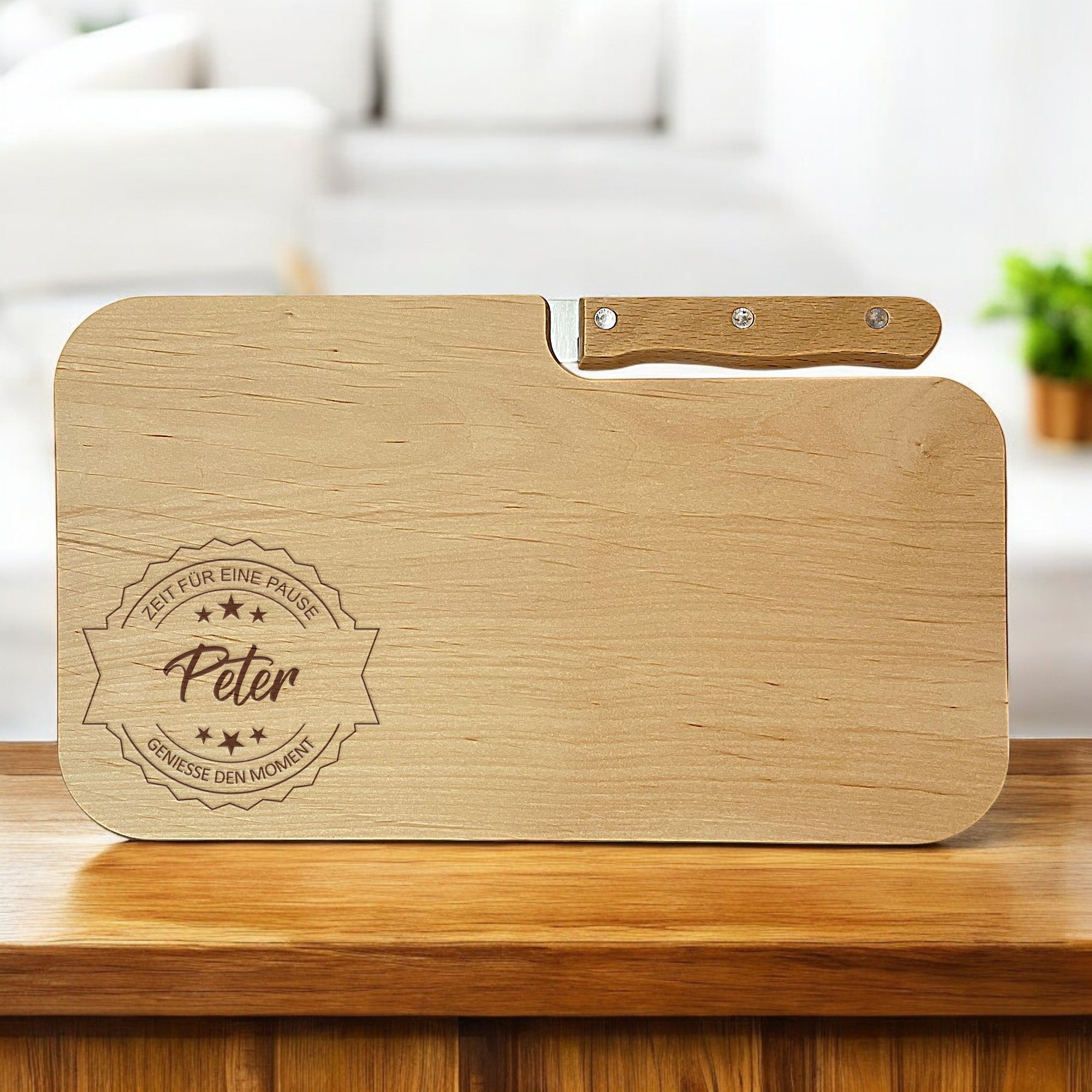 Personalisierbares Brotzeitbrett mit Gravur 'Zeit für eine Pause' – ideal für Papa