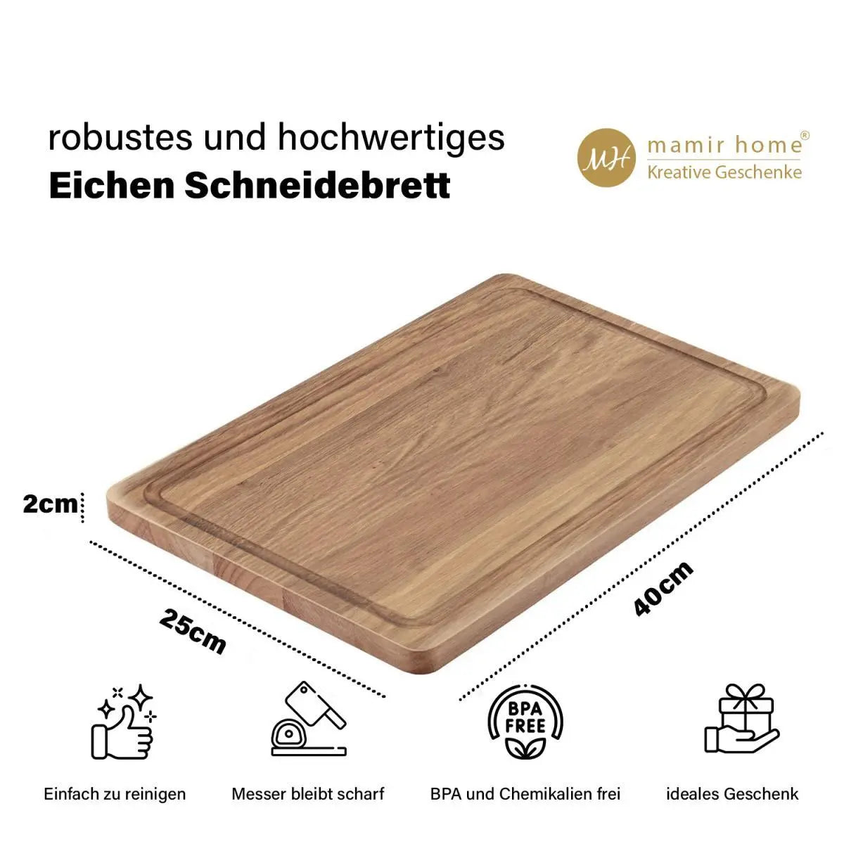 Grillmeister Geschenk | Geburtstagsgeschenk Männer personalisiert | Premium Schneidebrett Eiche mit Name