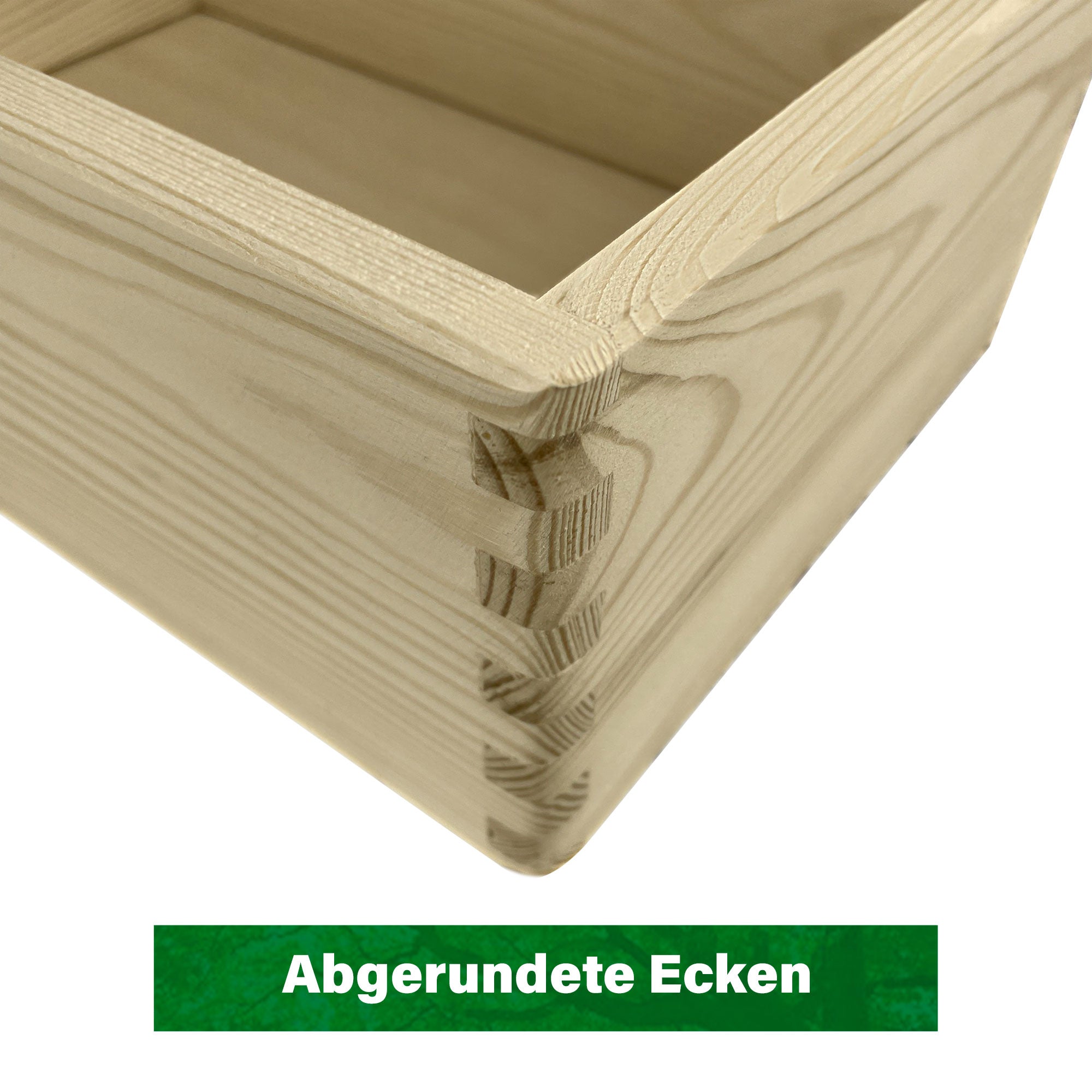 Detail der abgerundeten Ecken der personalisierten Erinnerungskiste