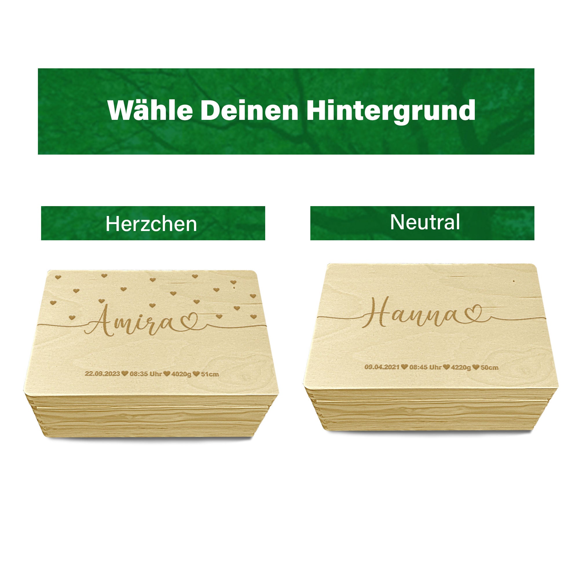 Erinnerungskiste Baby mit Herzchen- oder neutralem Hintergrund zur Auswahl