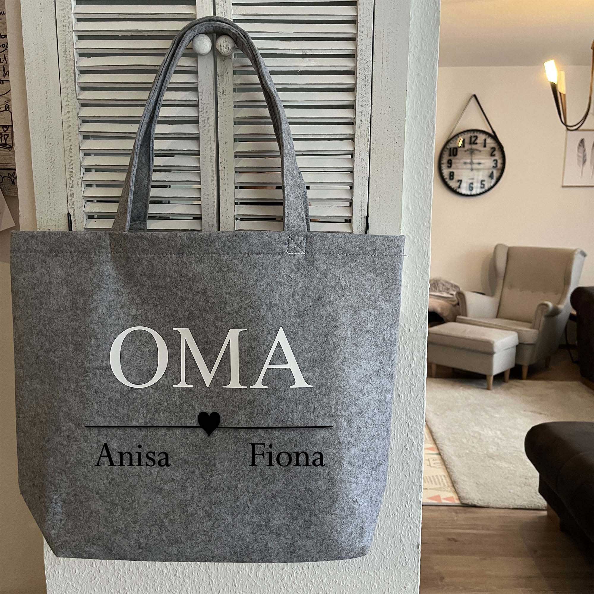 Oma Tasche mit Namen Anisa, Eliza und Fiona – personalisierte Filztasche als Geschenk für die beste Oma