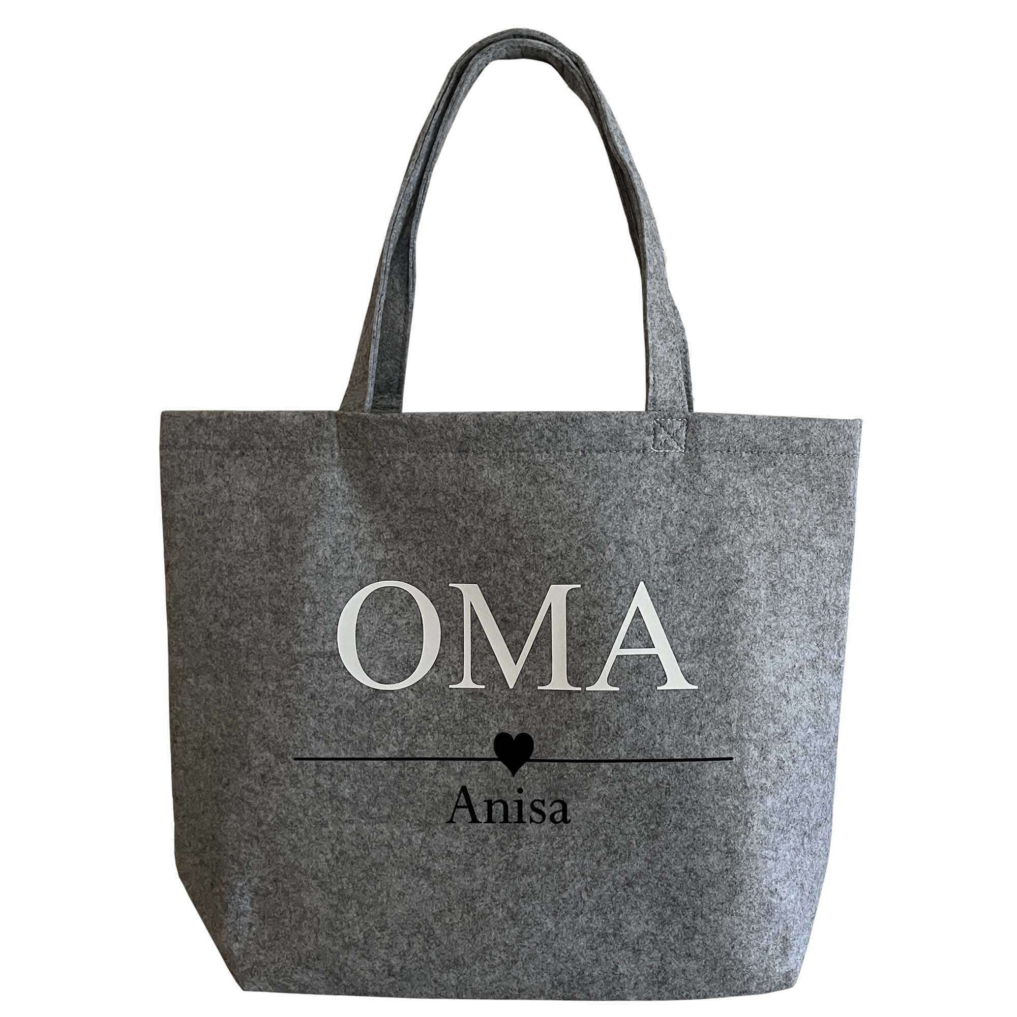 Filztasche Oma mit Name Anisa – personalisierte graue Einkaufstasche als Geschenkidee