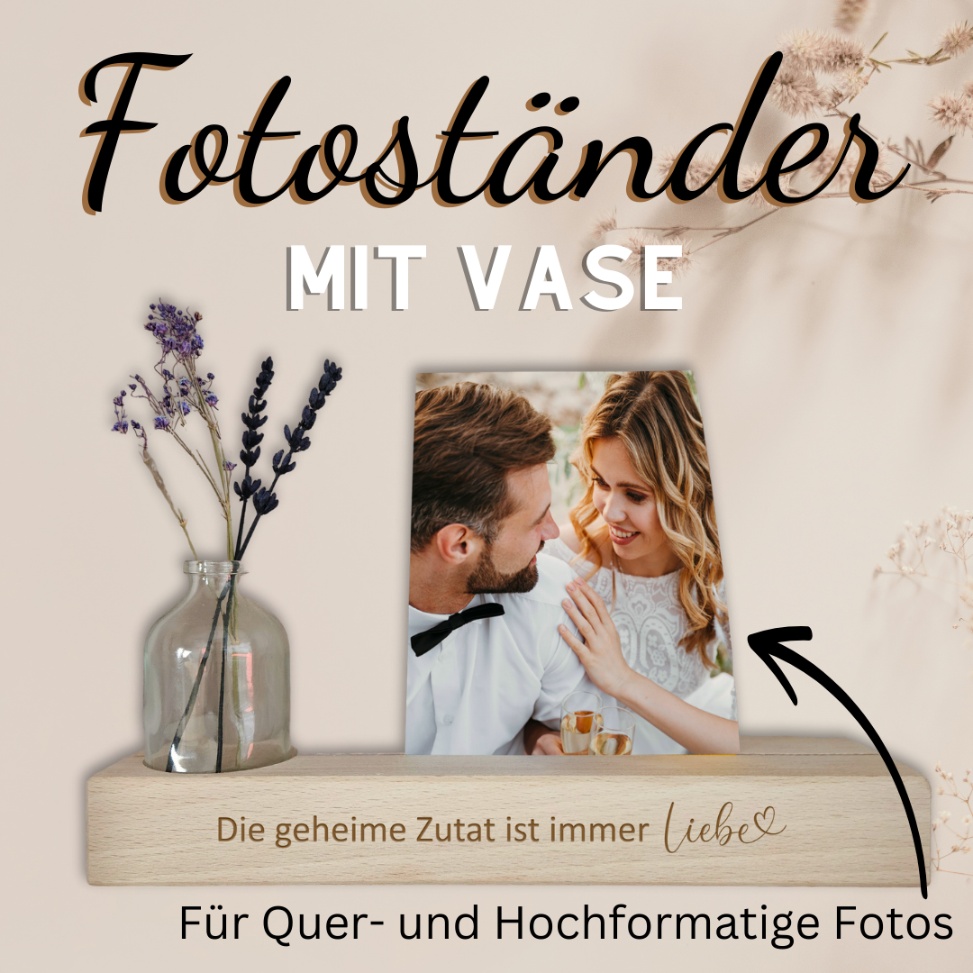 Fotoständer mit Trockenblumen und Hochzeitsfoto – perfektes Hochzeitsgeschenk