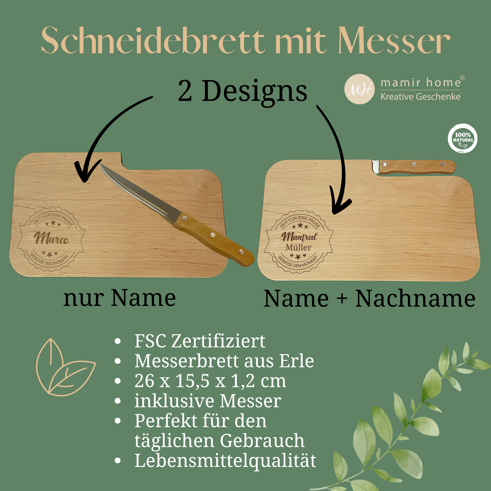 Personalisierte Frühstücksbrettchen mit Gravur – Geschenk für Männer