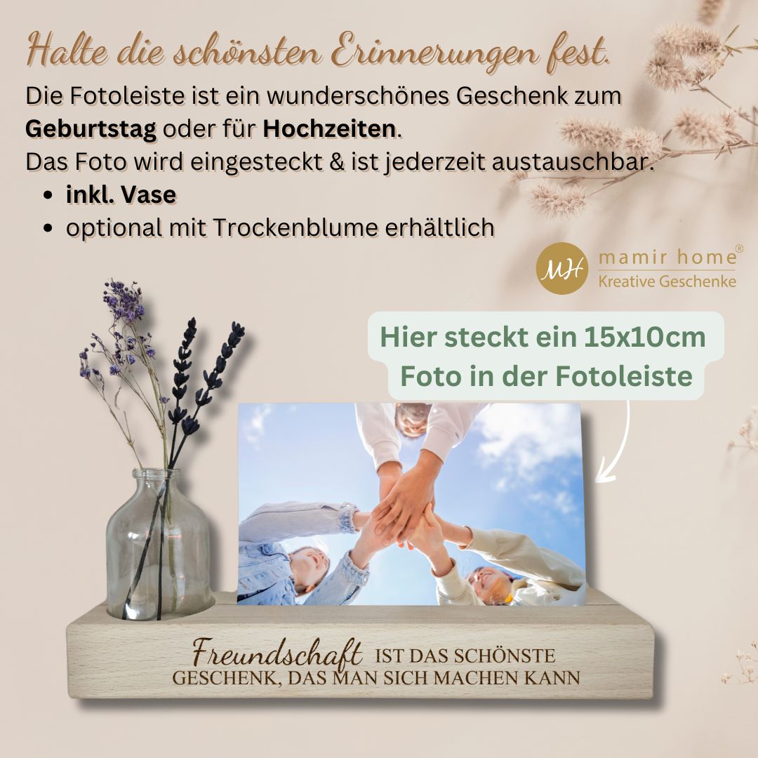 Fotoständer mit Freundschaftsspruch – Freunde formen gemeinsam ein Herz