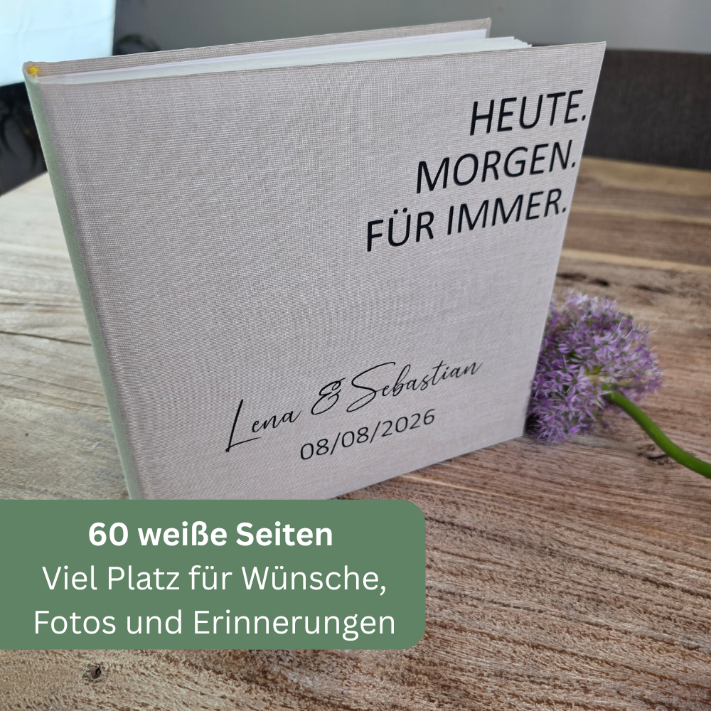 In Deutschland gefertigtes Gästebuch Hochzeit aus echtem Leinen mit langlebiger Hardcover-Bindung und hochwertiger Verarbeitung.