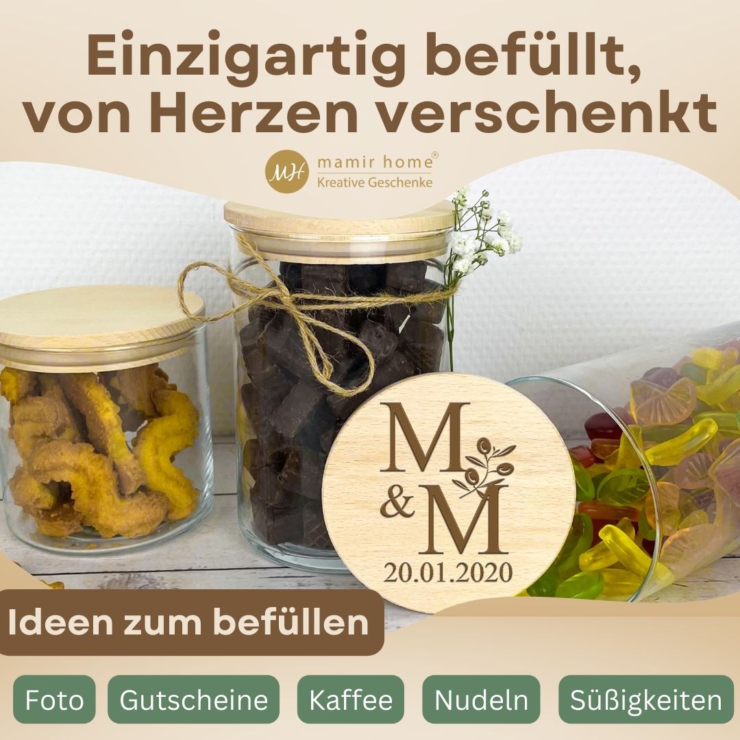 Idee für kreatives Geldgeschenk zur Hochzeit im personalisierten Glas