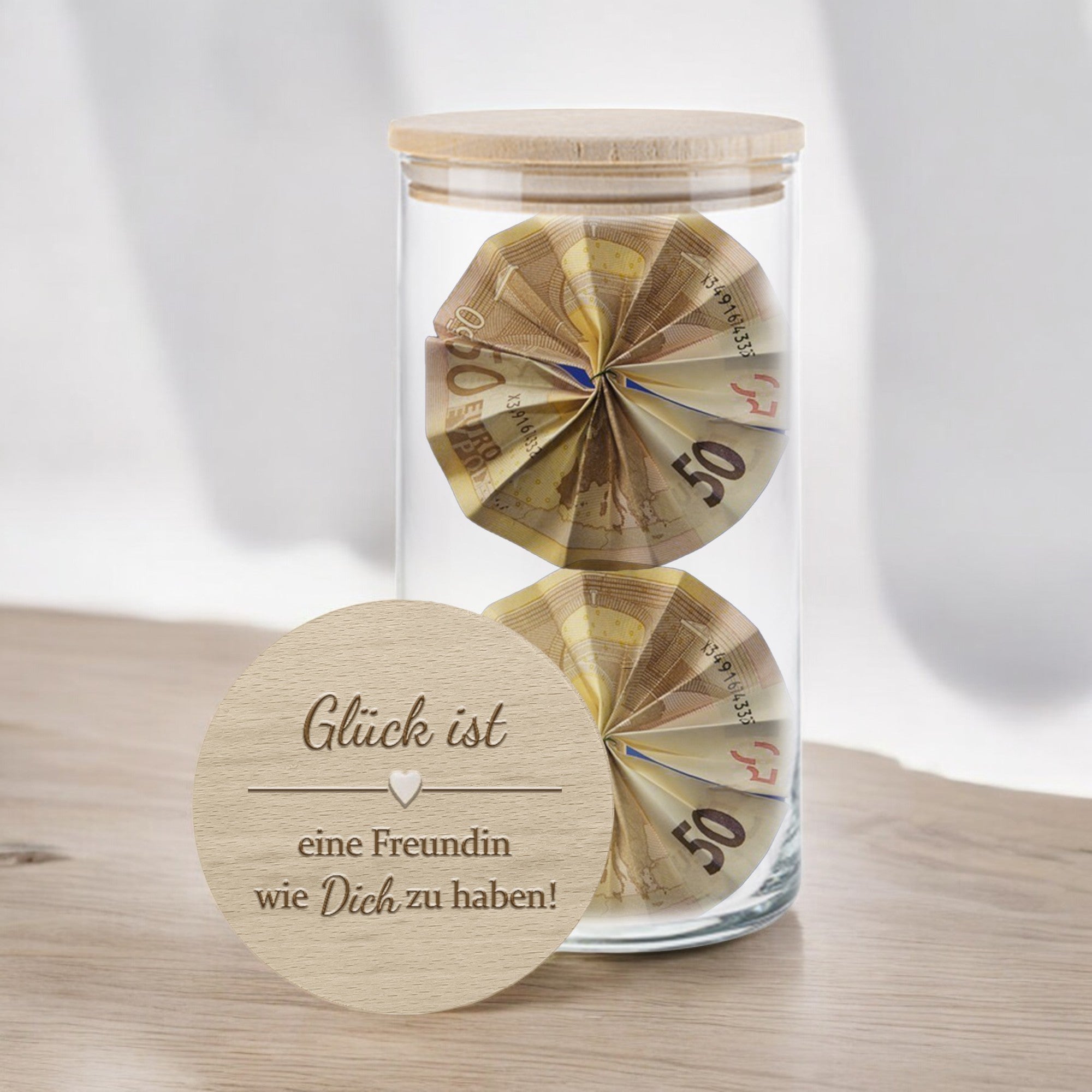 Personalisierbares Vorratsglas mit Gravur 'Glück ist eine Freundin wie dich zu haben' – Geschenkidee für die beste Freundin