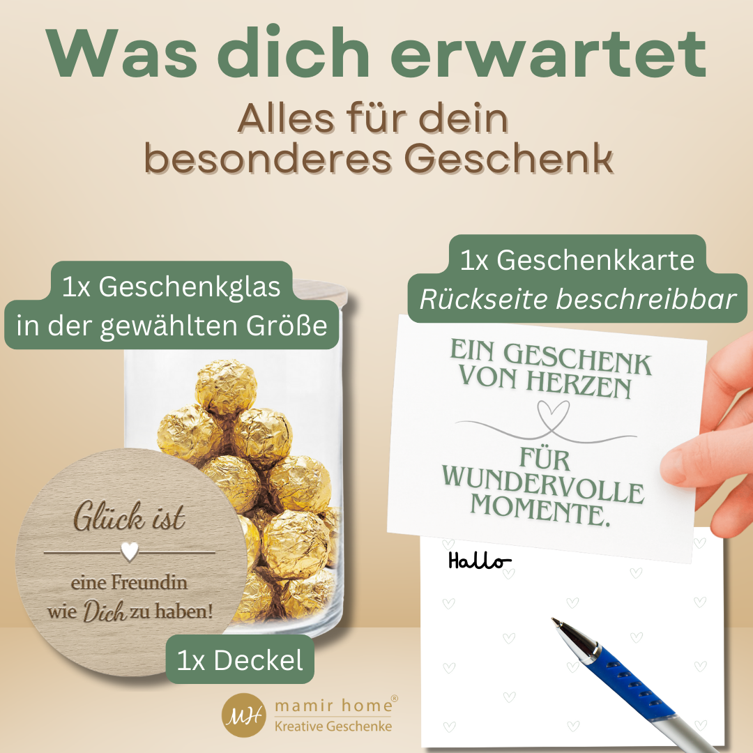 Personalisierbares Vorratsglas mit Gravur 'Glück ist eine Freundin wie dich zu haben' – Geschenkidee für die beste Freundin