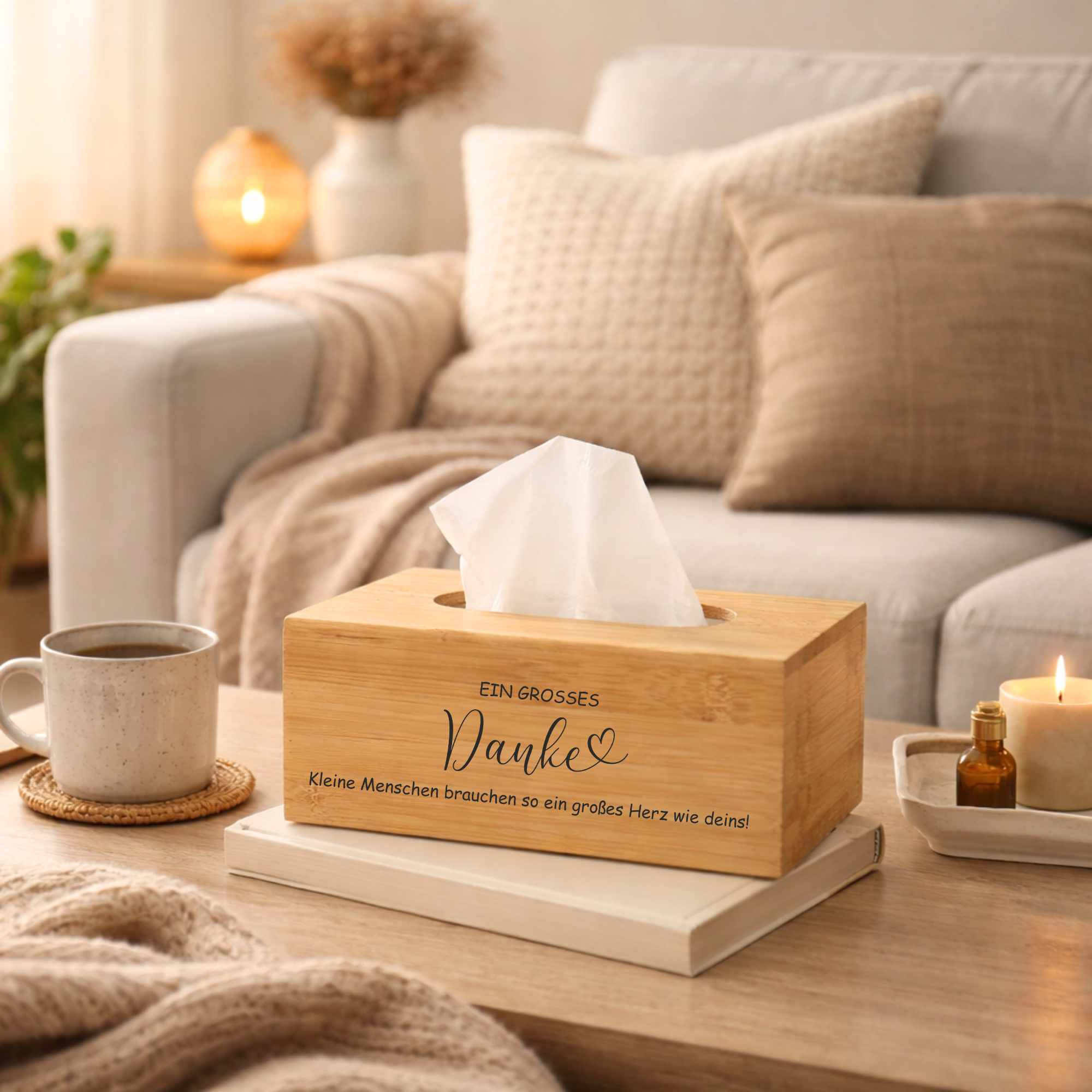 Geschenk Erzieherin Abschied als dekorative Taschentuchbox im Wohnzimmer