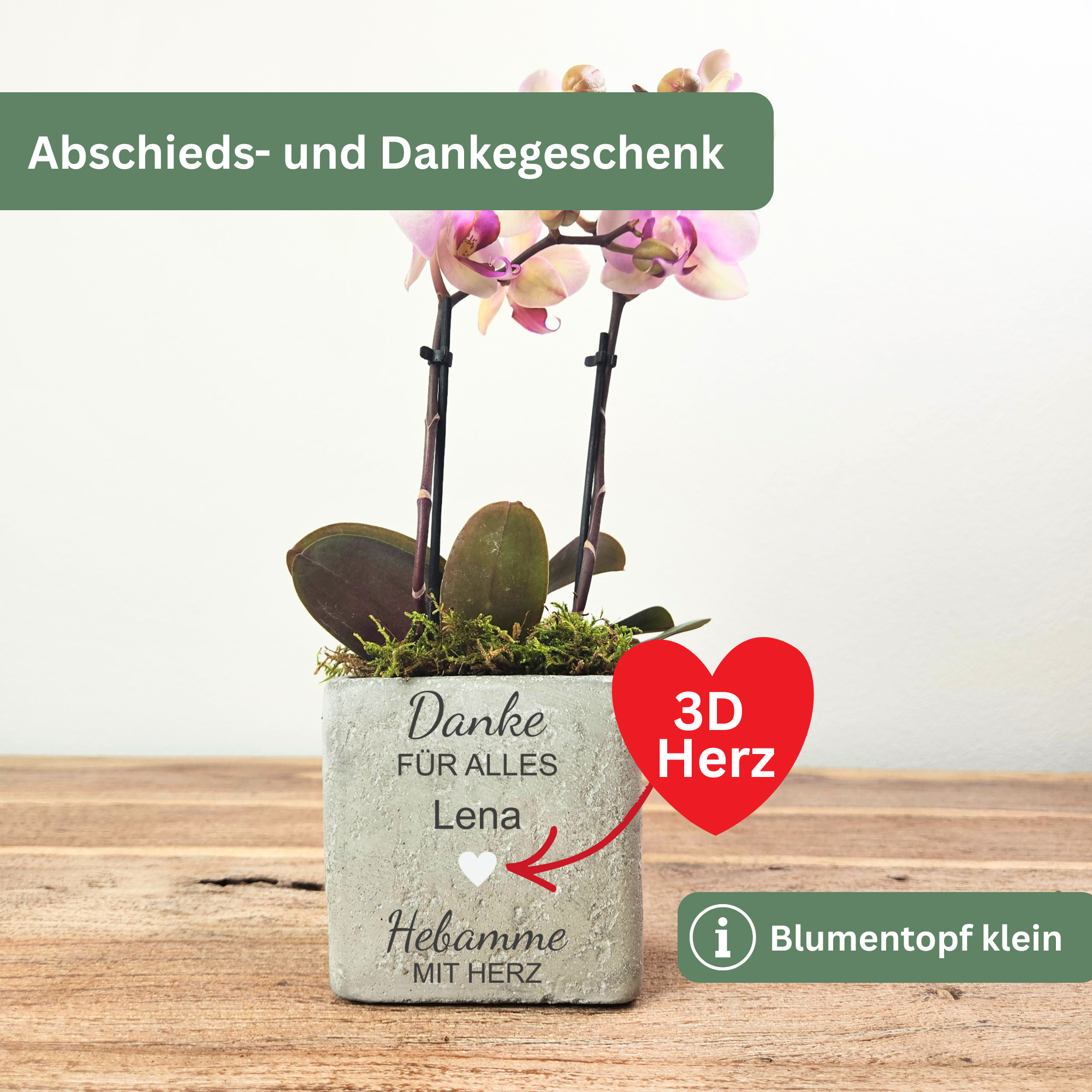 Geschenk für Hebamme – Personalisierter Blumentopf „Hebamme mit Herz“ aus Beton | Dankeschön & Abschiedsgeschenk