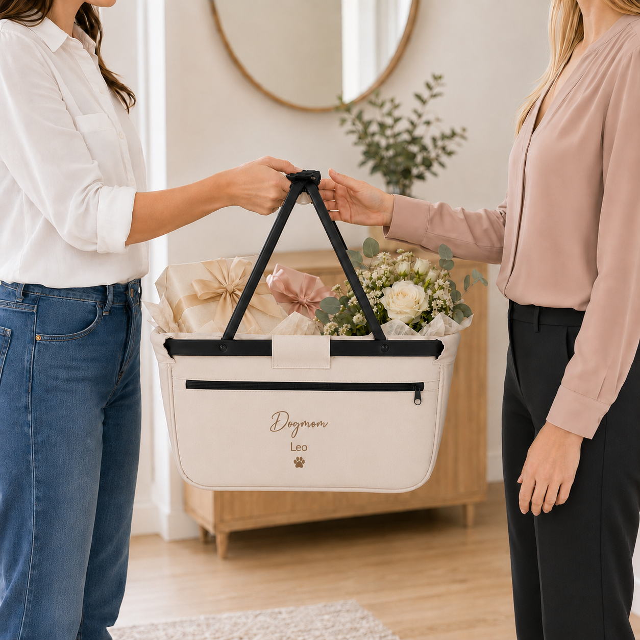 Geschenk für Hundebesitzer | Einkaufskorb personalisiert „Dog Mom“ mit Hundenamen