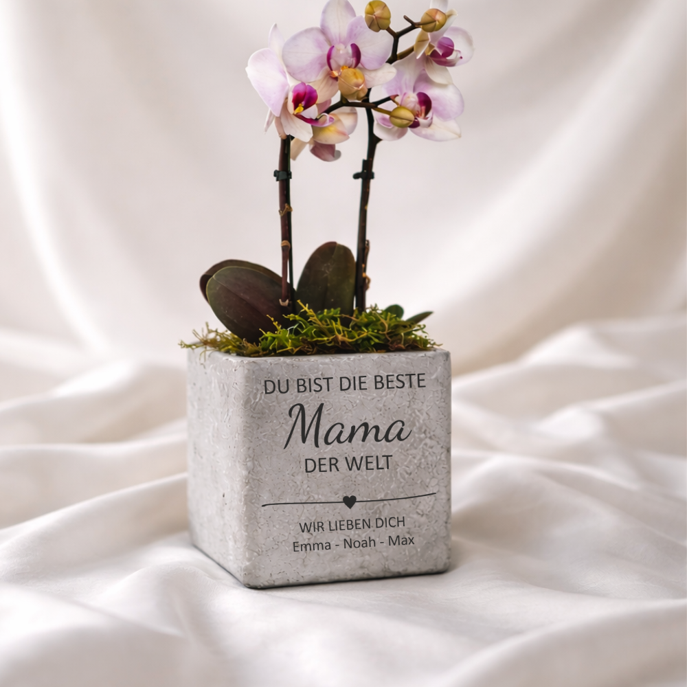 Muttertagsgeschenk Blumentopf personalisiert mit Namen der Kinder für Mama, emotionales Geschenk zum Muttertag mit individueller Gravur