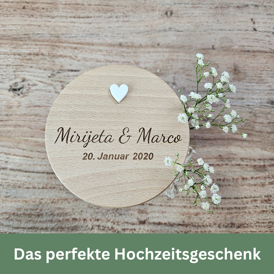 Personalisiertes Hochzeitsgeschenk – Geldgeschenk Hochzeit für das Brautpaar aus Glas mit Gravur | 3 Größen