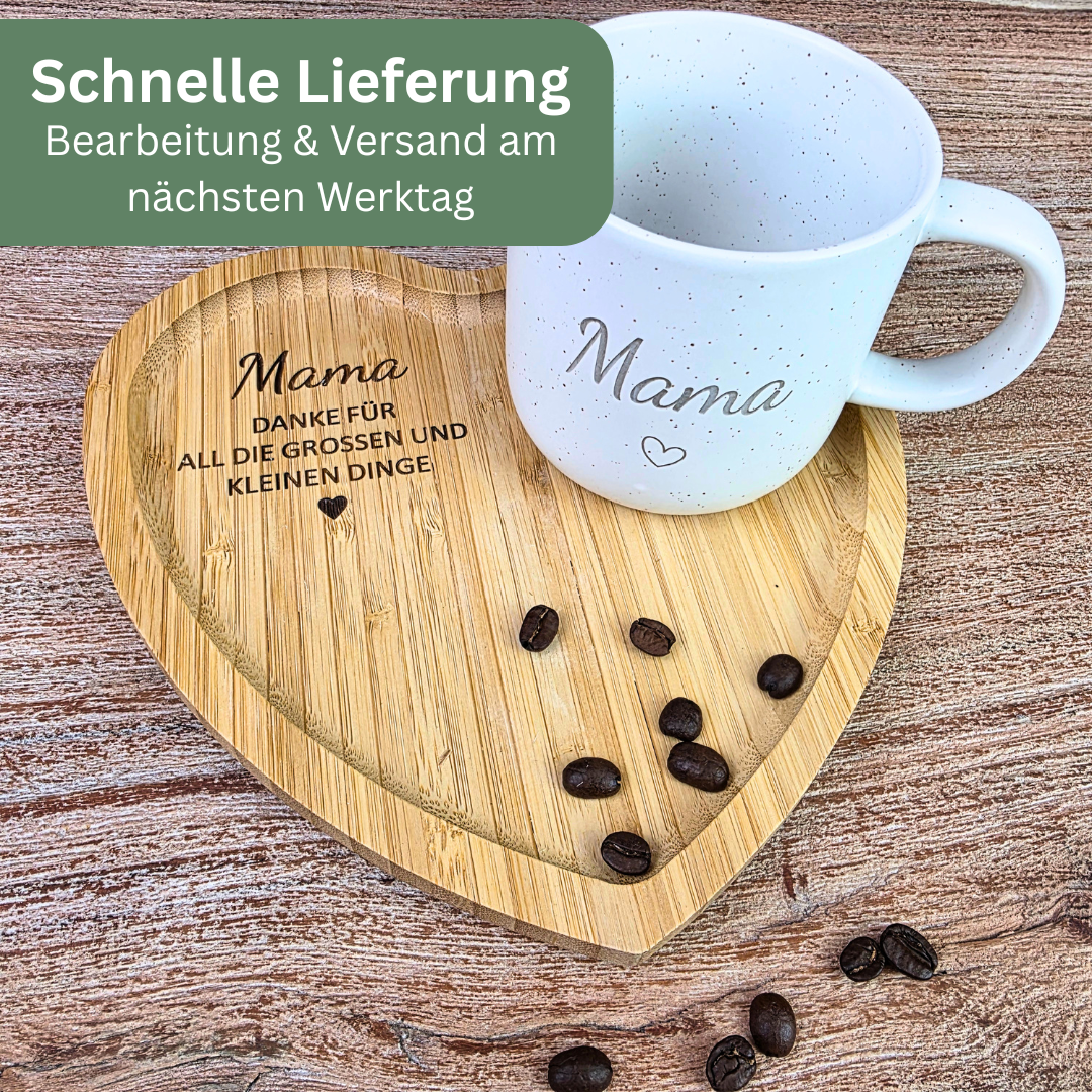 Muttertagsgeschenk für Mama oder Oma – Tasse mit Herztablett | Geschenk für Mama | Danke für all die großen und kleinen Dinge