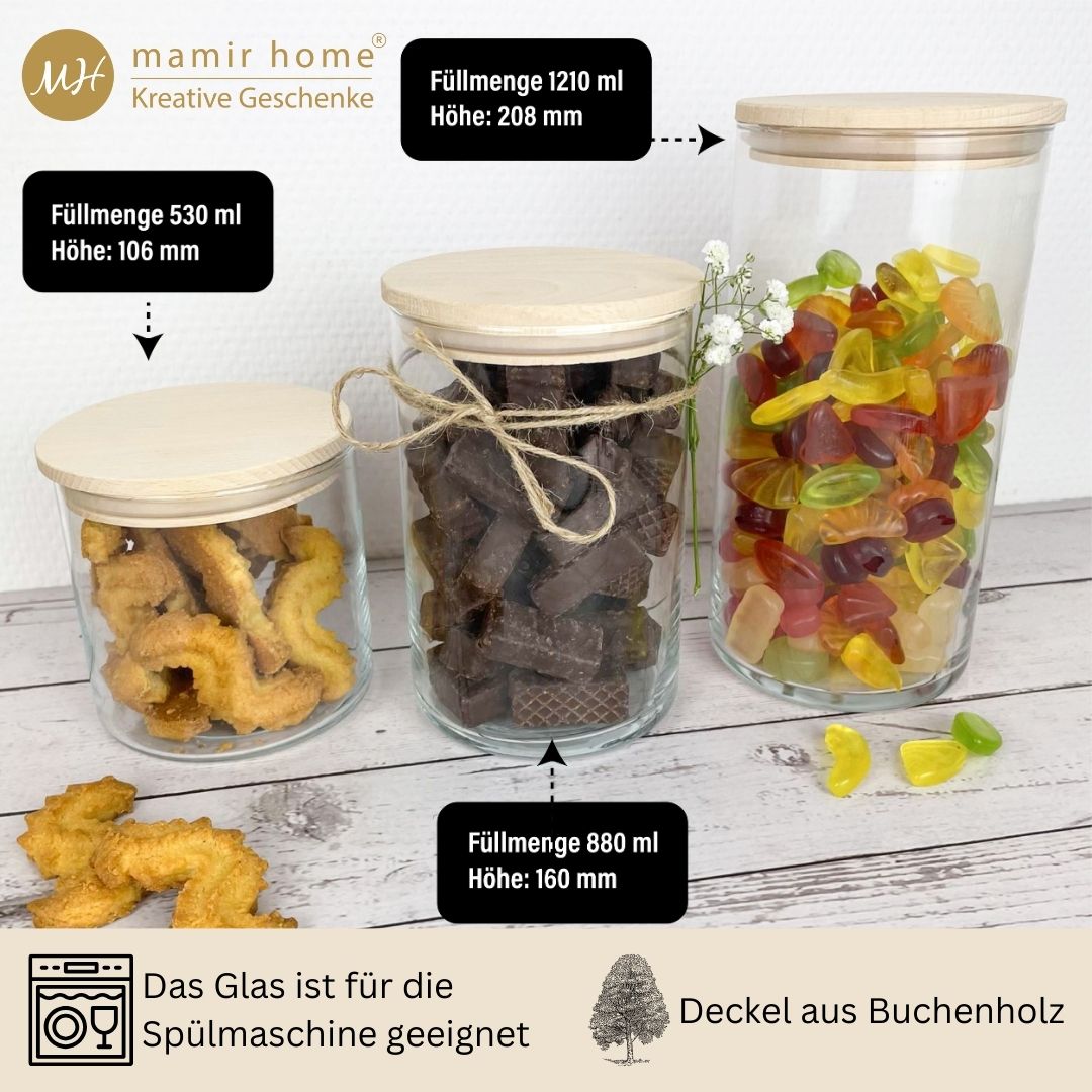 Personalisierte Hochzeitsgeschenkidee im Glas mit Süßigkeiten befüllt