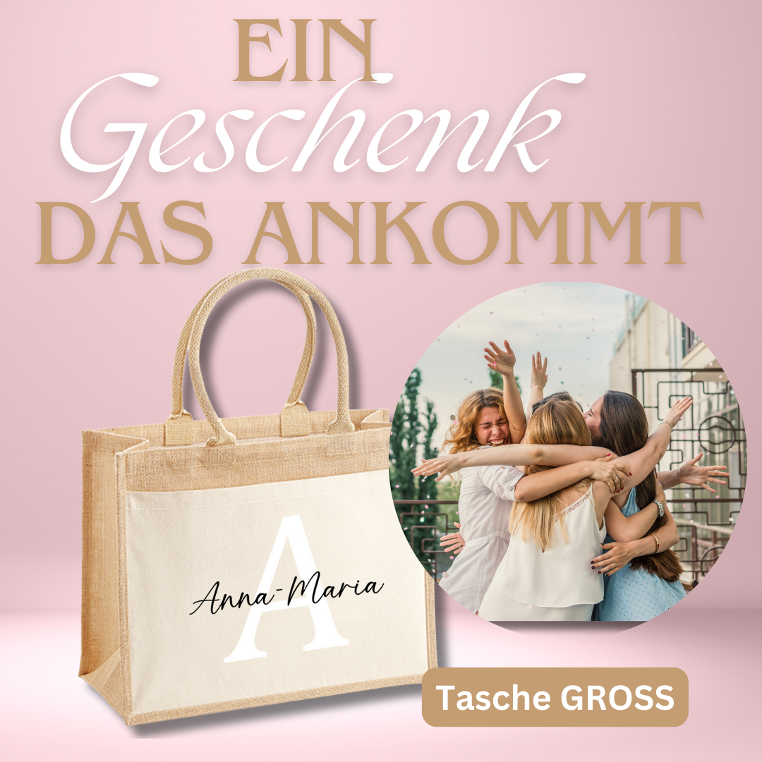 Große personalisierte Jutetasche mit Initial – perfektes Geschenk für Freundin oder Mama zum Geburtstag.