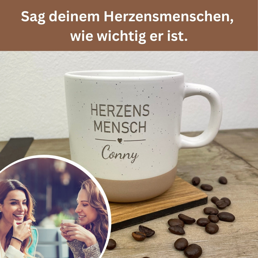 Personalisierte Tasse Herzensmensch mit Namen Conny, Geschenkidee für Freundin oder Kollegin, Kaffee-Moment