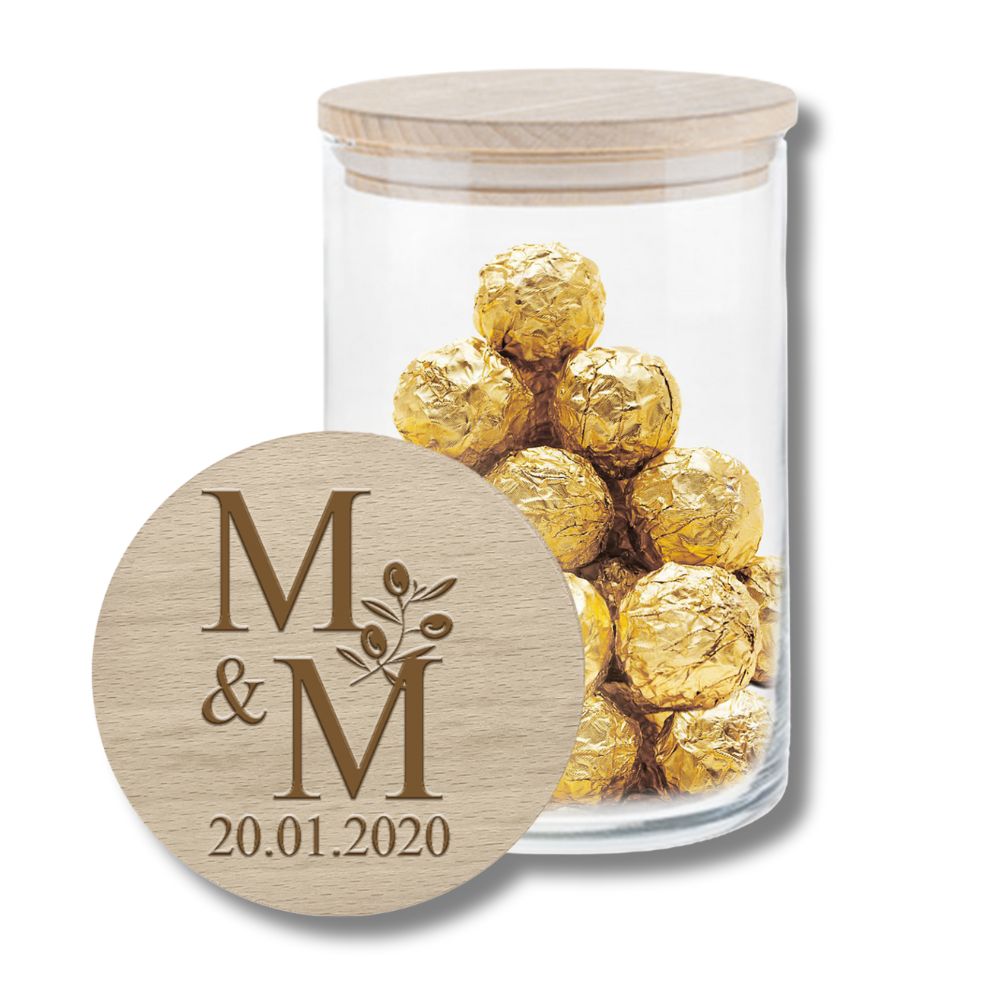 Komplettset zur Hochzeit: personalisiertes Glas, Karte und befüllbar