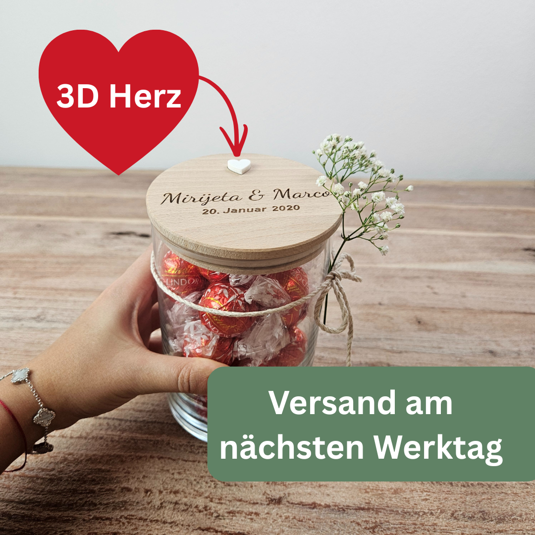Personalisiertes Hochzeitsgeschenk – Geldgeschenk Hochzeit für das Brautpaar aus Glas mit Gravur | 3 Größen