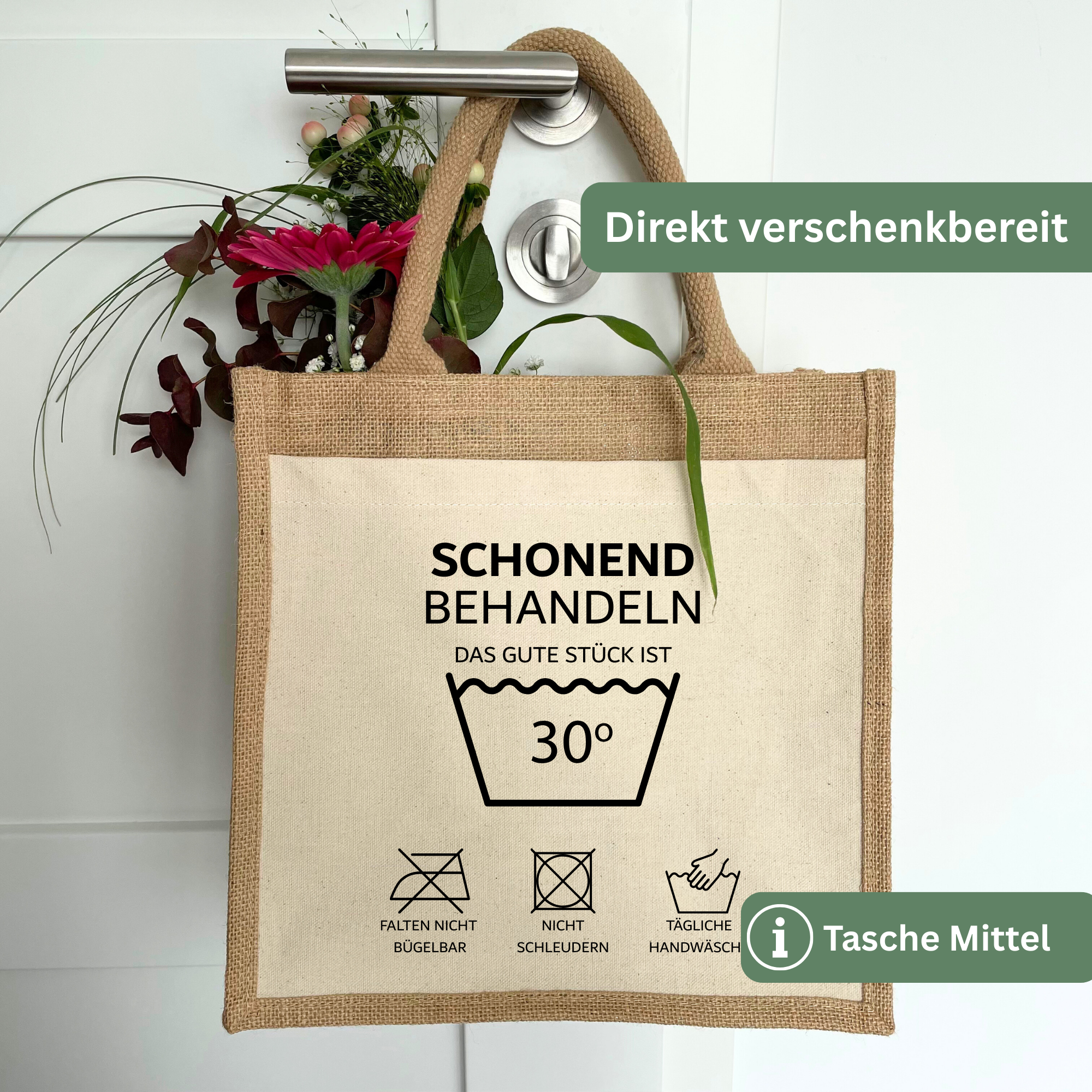 Personalisierte Jutetasche zum Geburtstag „Schonend behandeln“ – Lustiges Geburtstagsgeschenk mit Wunschzahl