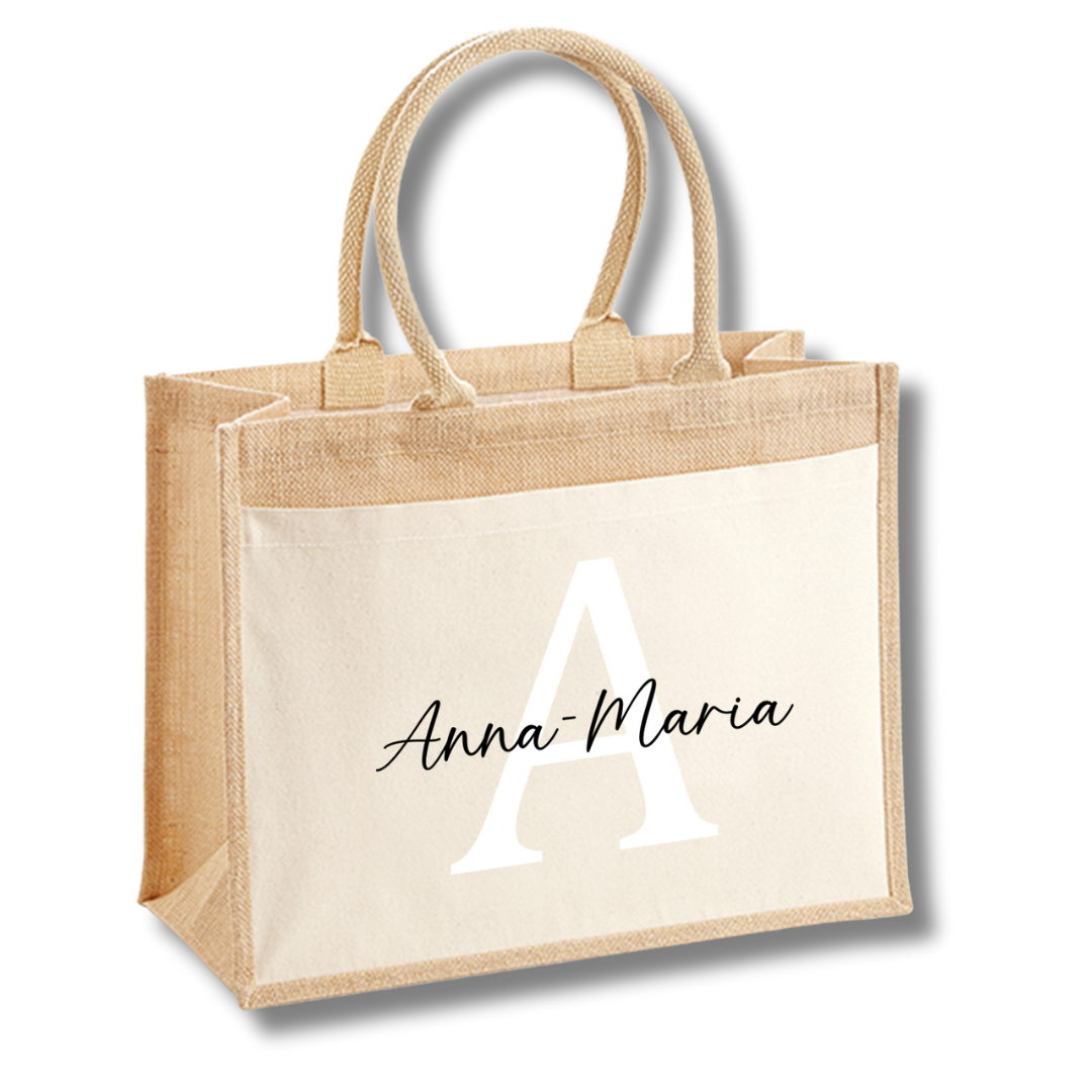 Große personalisierte Tasche mit Initial und Name – nachhaltige Einkaufstasche und besonderes Geschenk für Frauen
