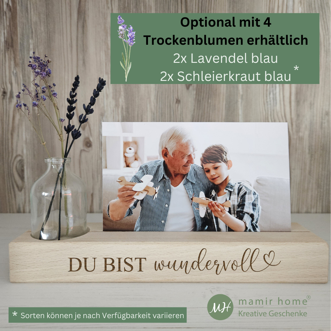 Kartenhalter mit Gravur Du bist wundervoll – für Fotos und Blumen